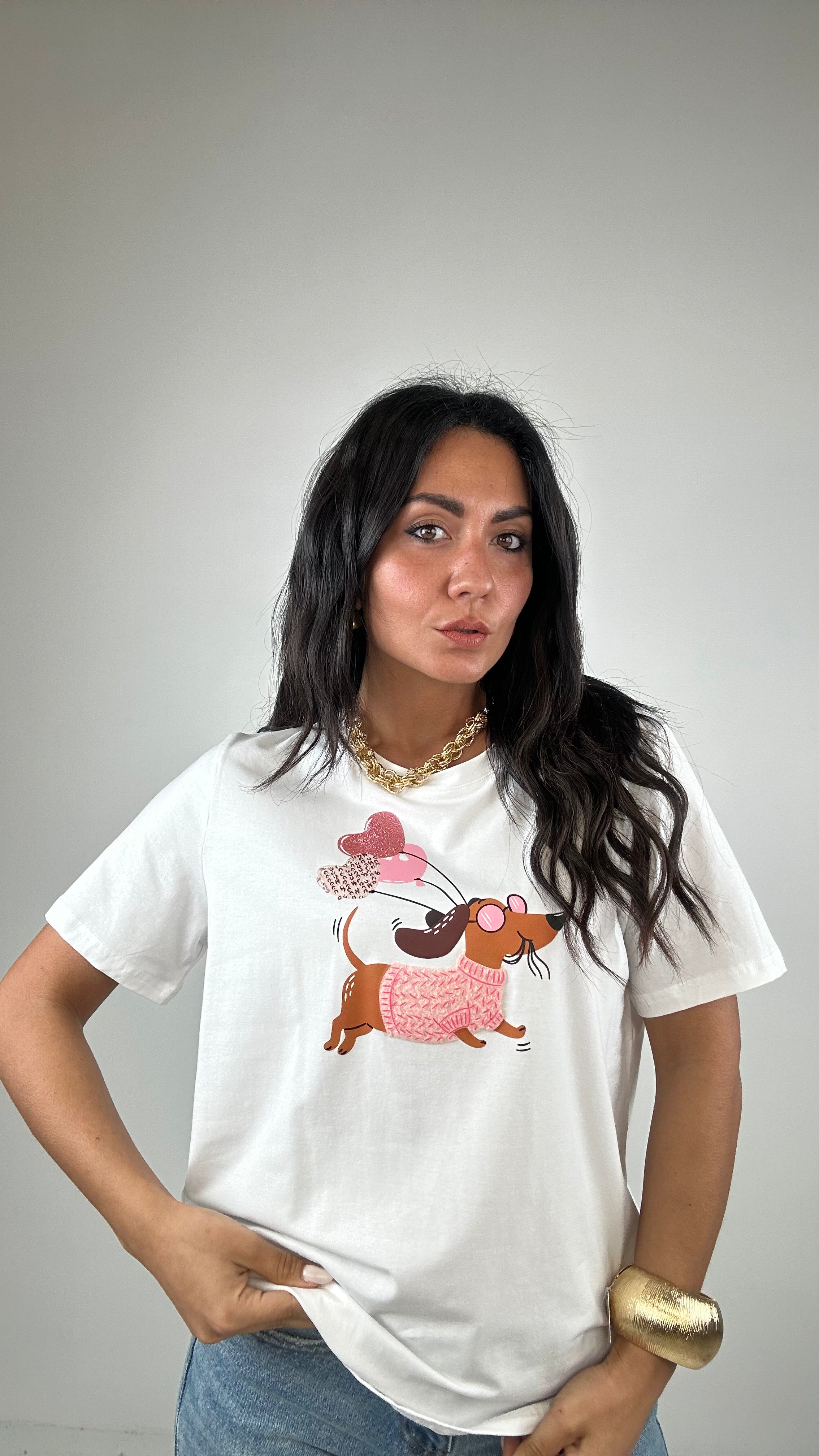 T-shirt BASSOTTO CON PALLONCINI - BIANCO