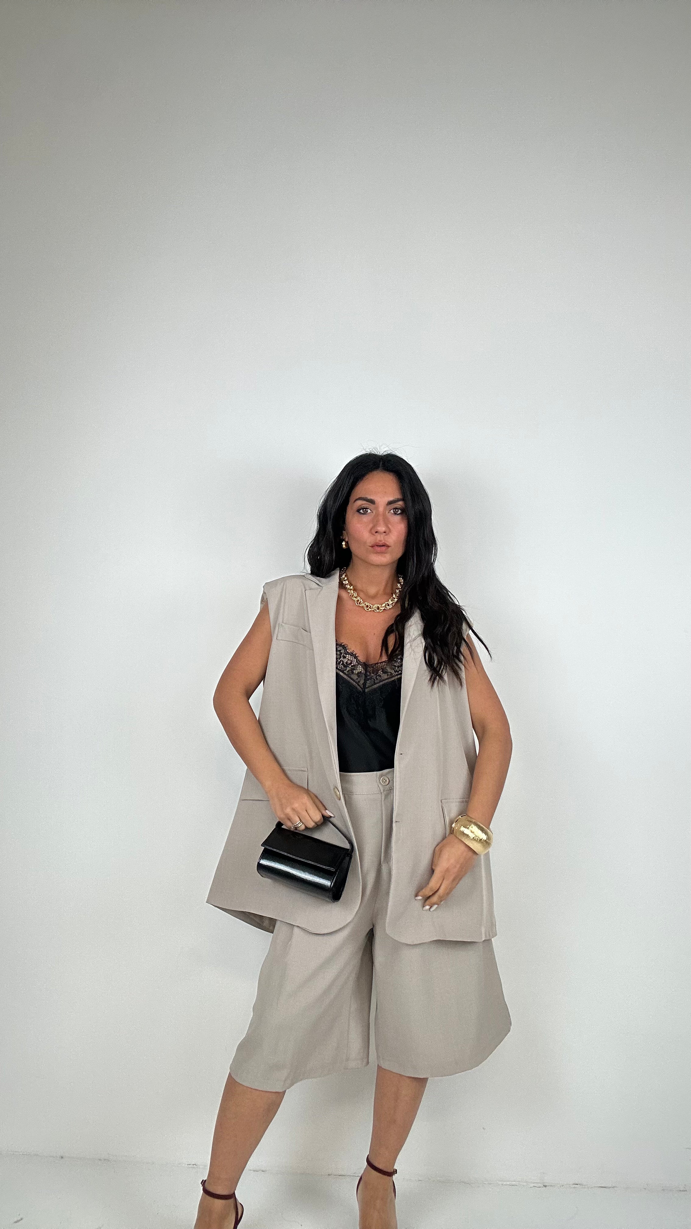 Tailleur GILET OVER E BERMUDA - BEIGE