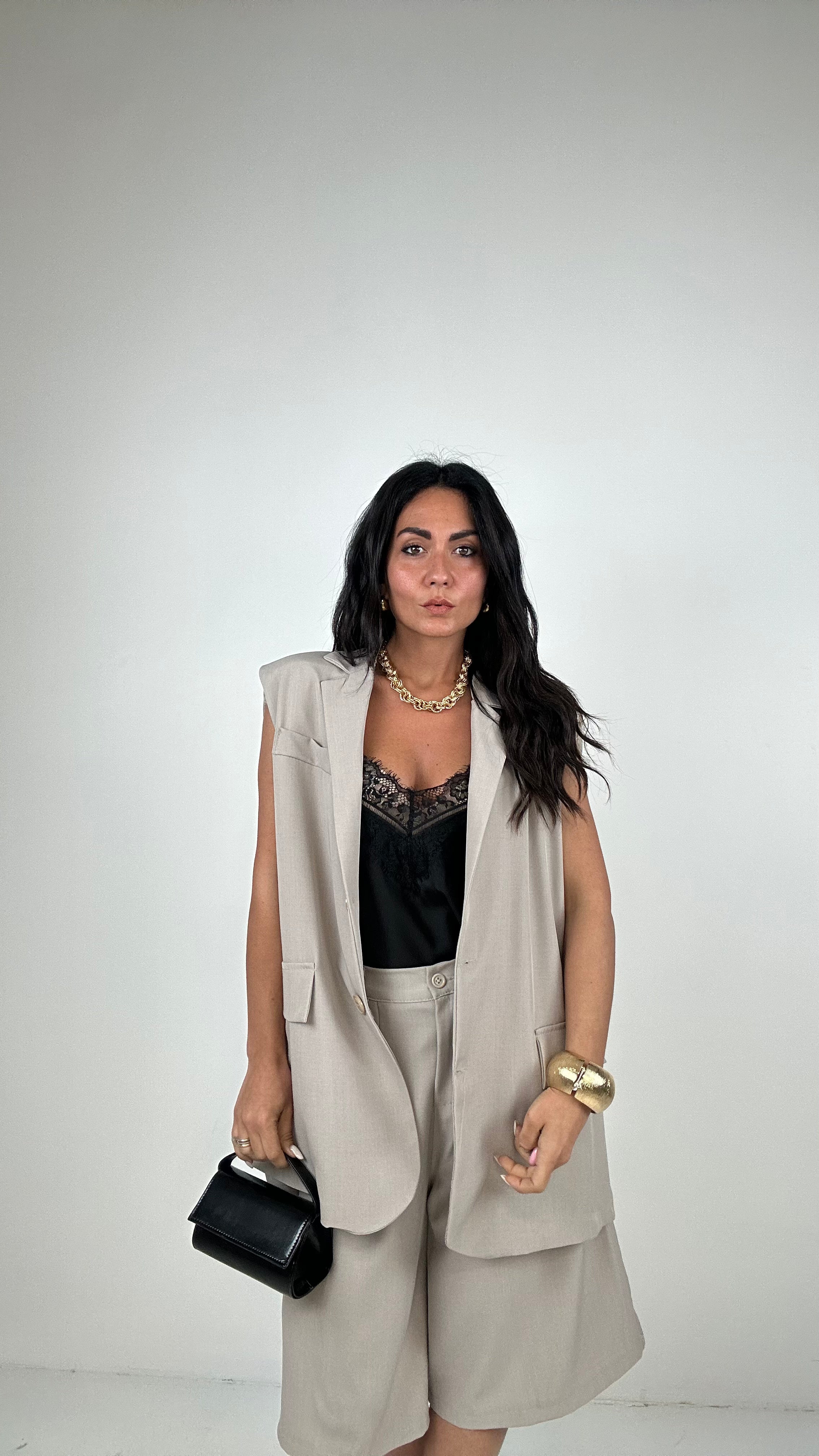 Tailleur GILET OVER E BERMUDA - BEIGE