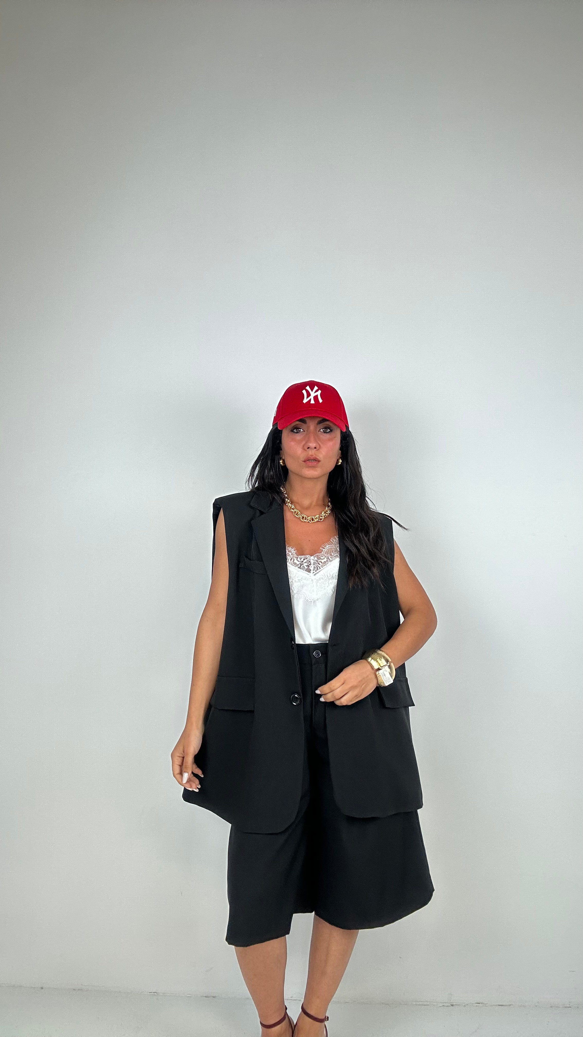 Tailleur GILET OVER E BERMUDA - NERO