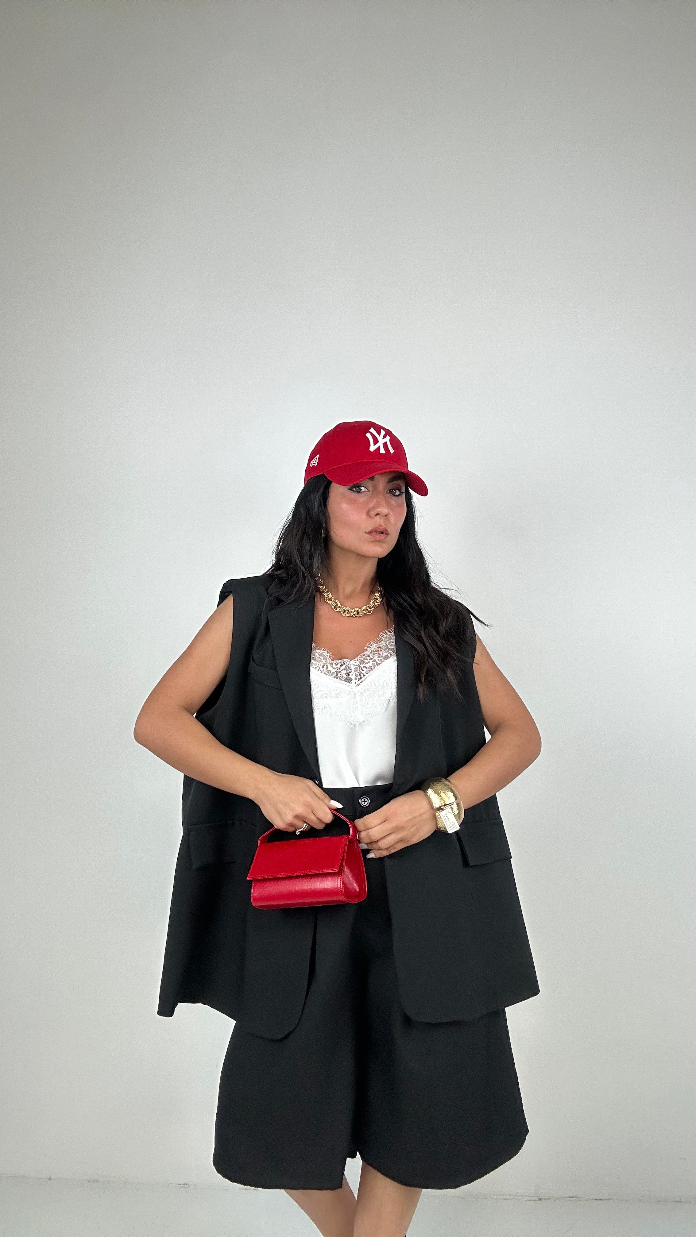 Tailleur GILET OVER E BERMUDA - NERO