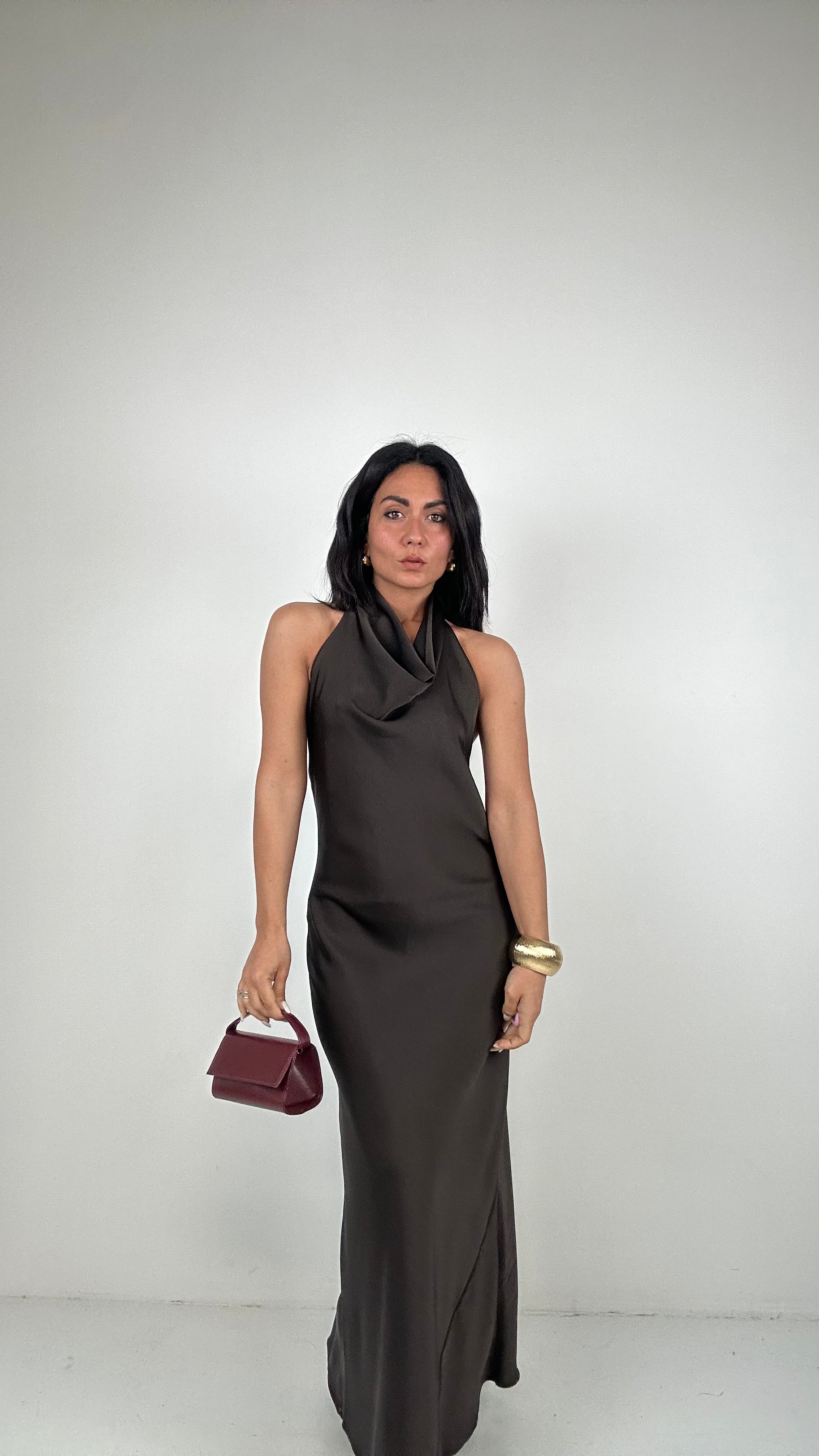 Vestito SATIN COLLO - MARRONE