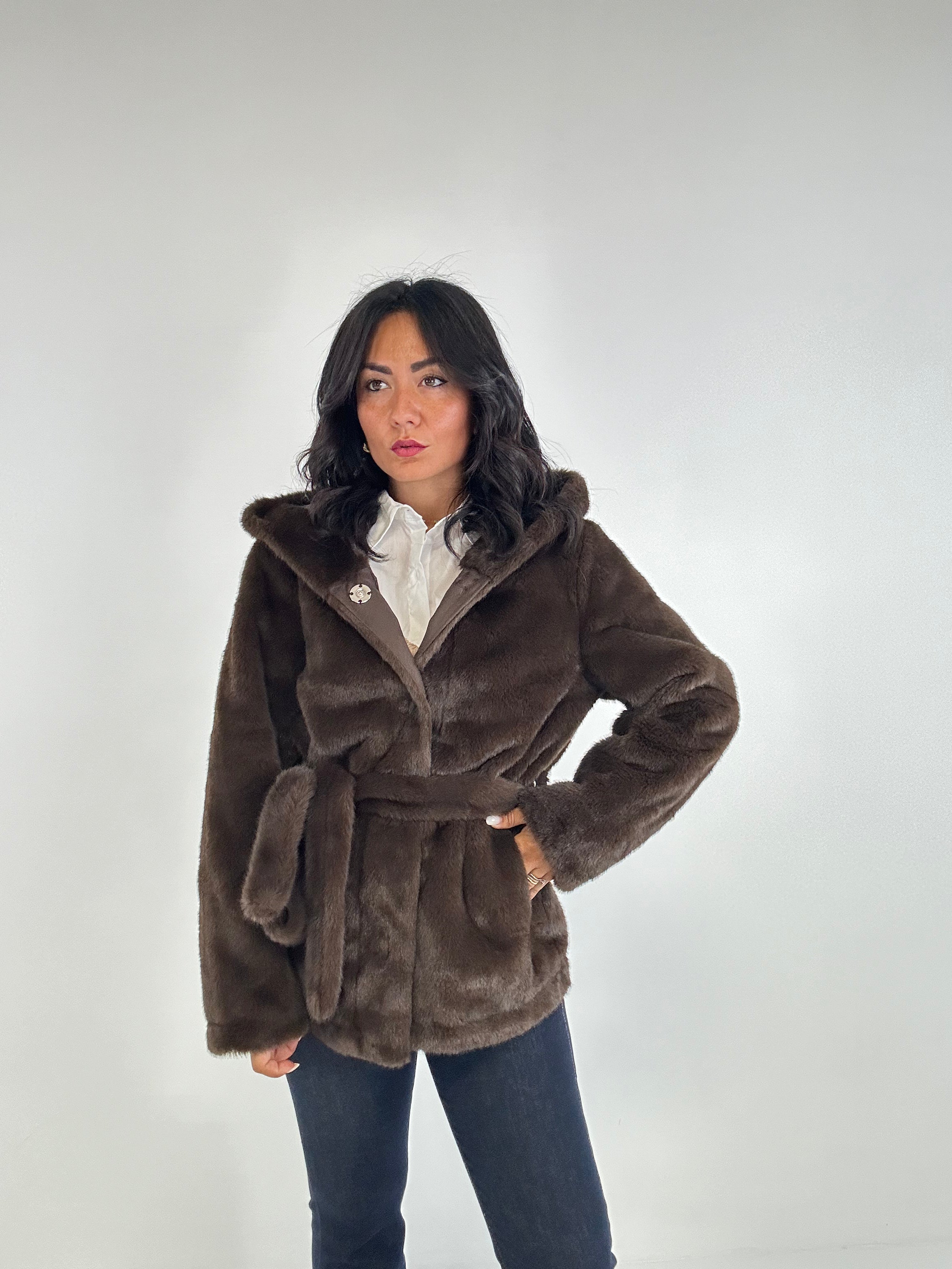 Ecopelliccia CINTURA LOW - MARRONE