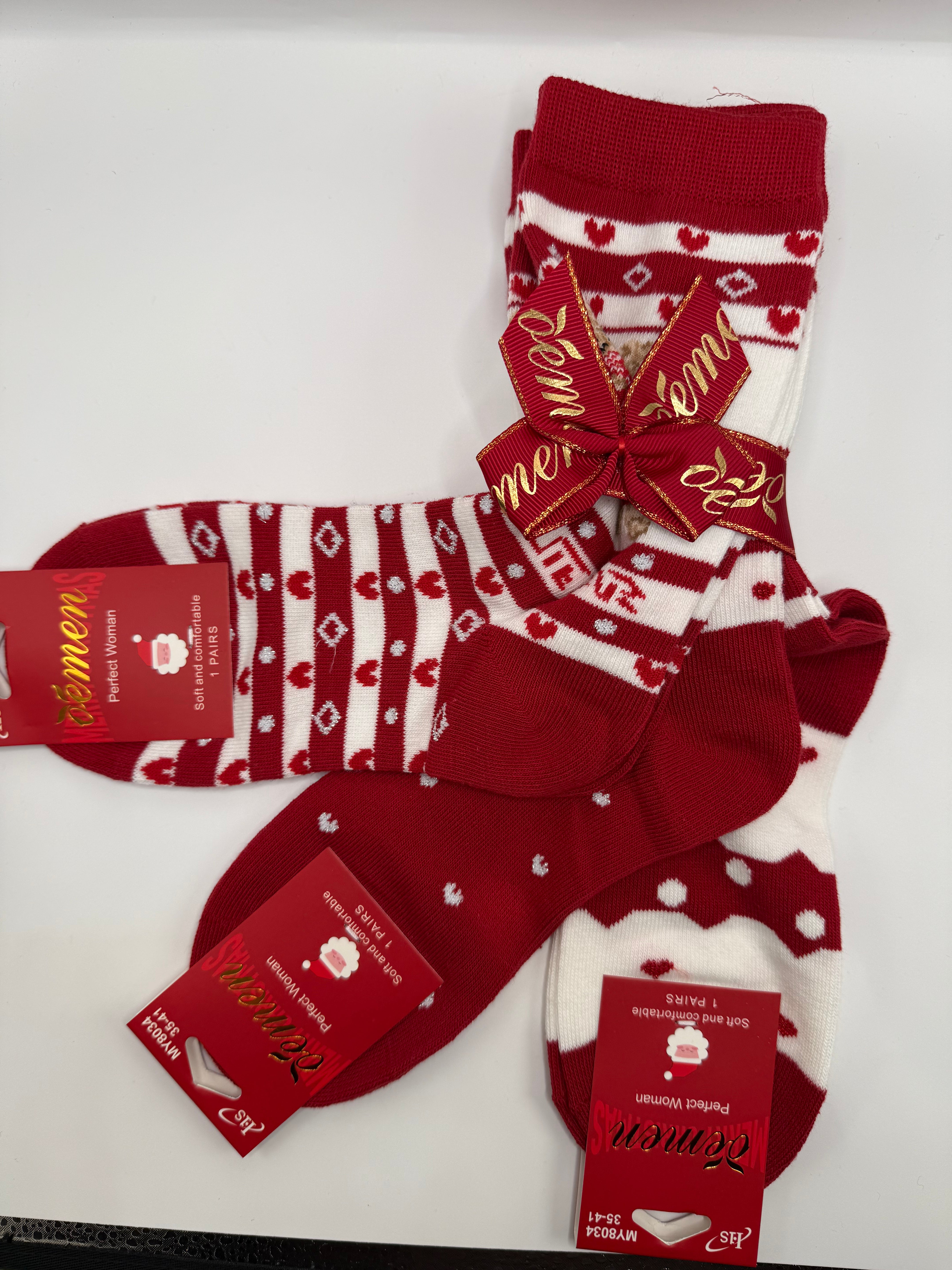 Tris CALZA ORSO NATALE - BIANCO ROSSO