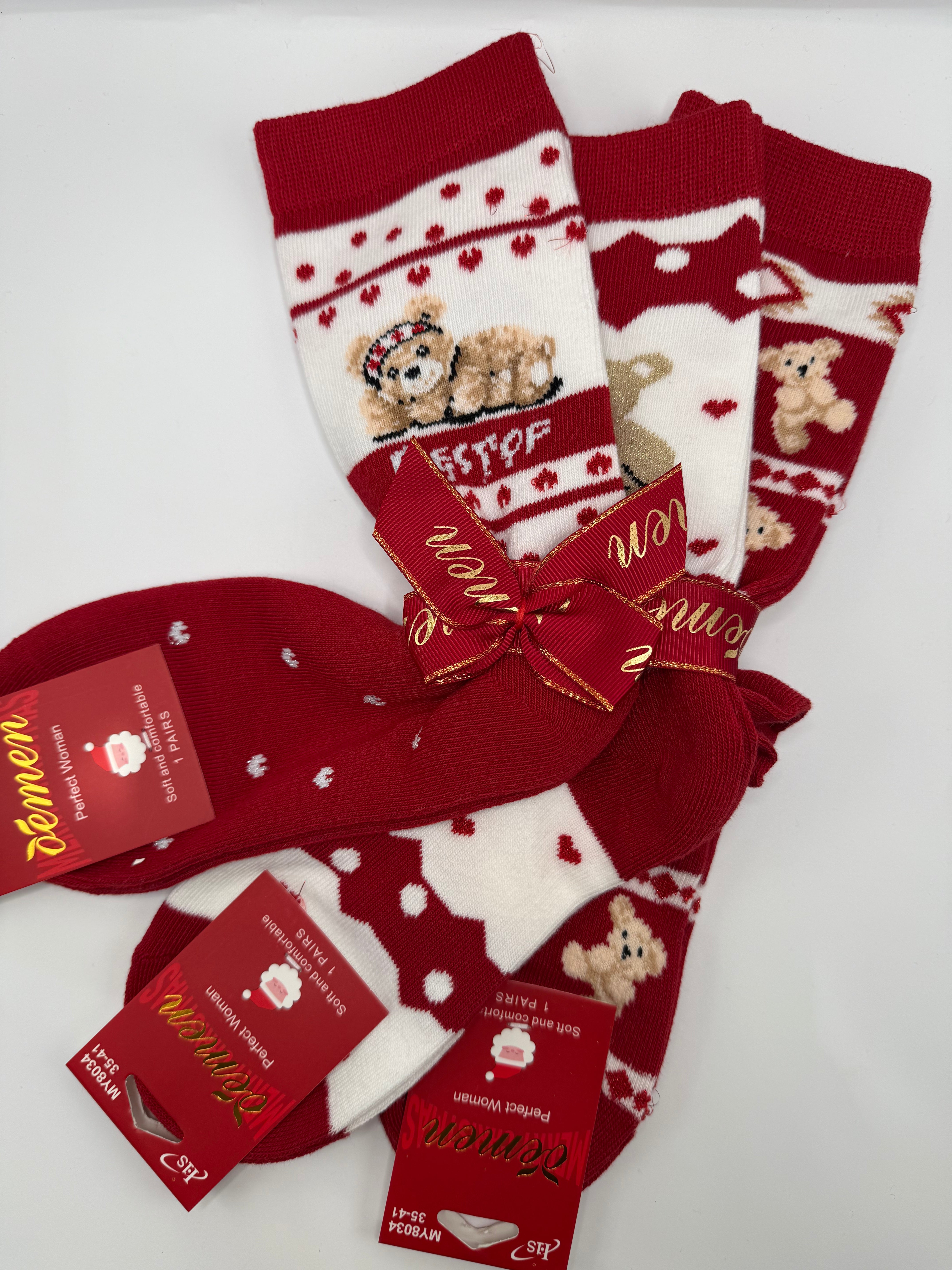 Tris CALZA ORSO NATALE - ROSSO