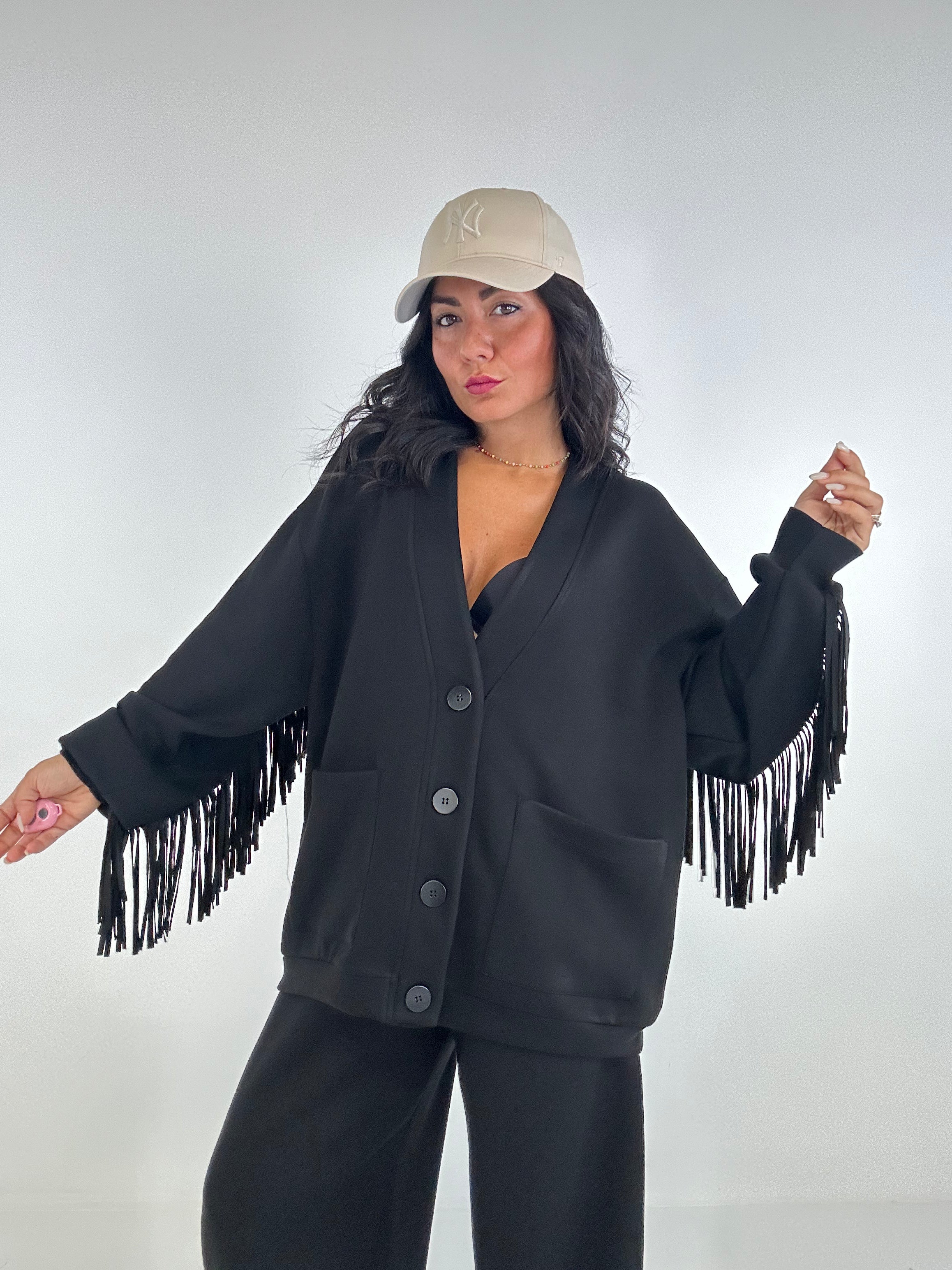 Cardigan FELPA LUMINA FRANGE - NEERO
