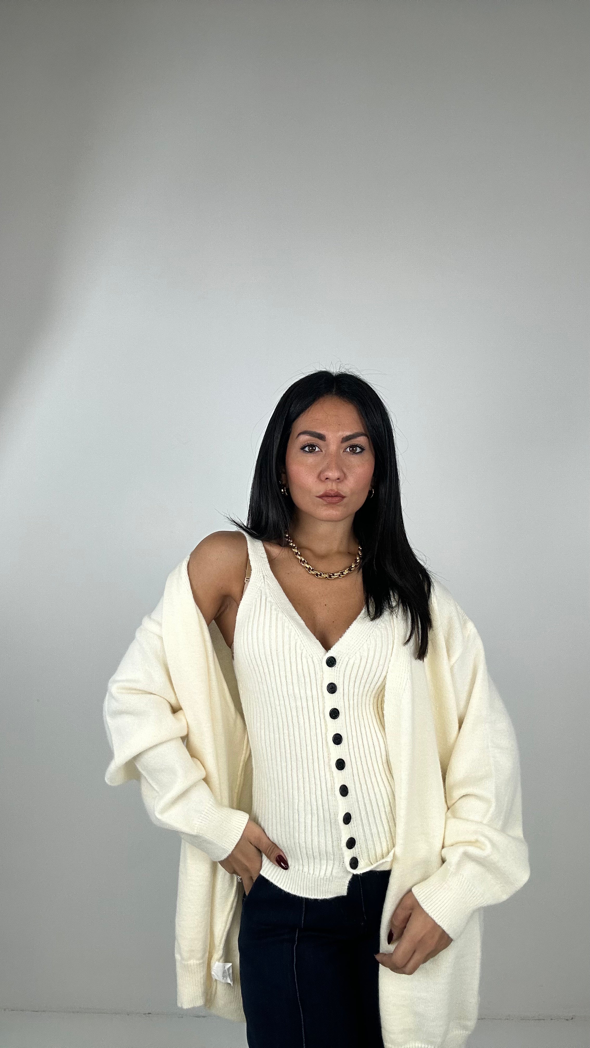 Twinset CARDIGAN E TOP - PANNA