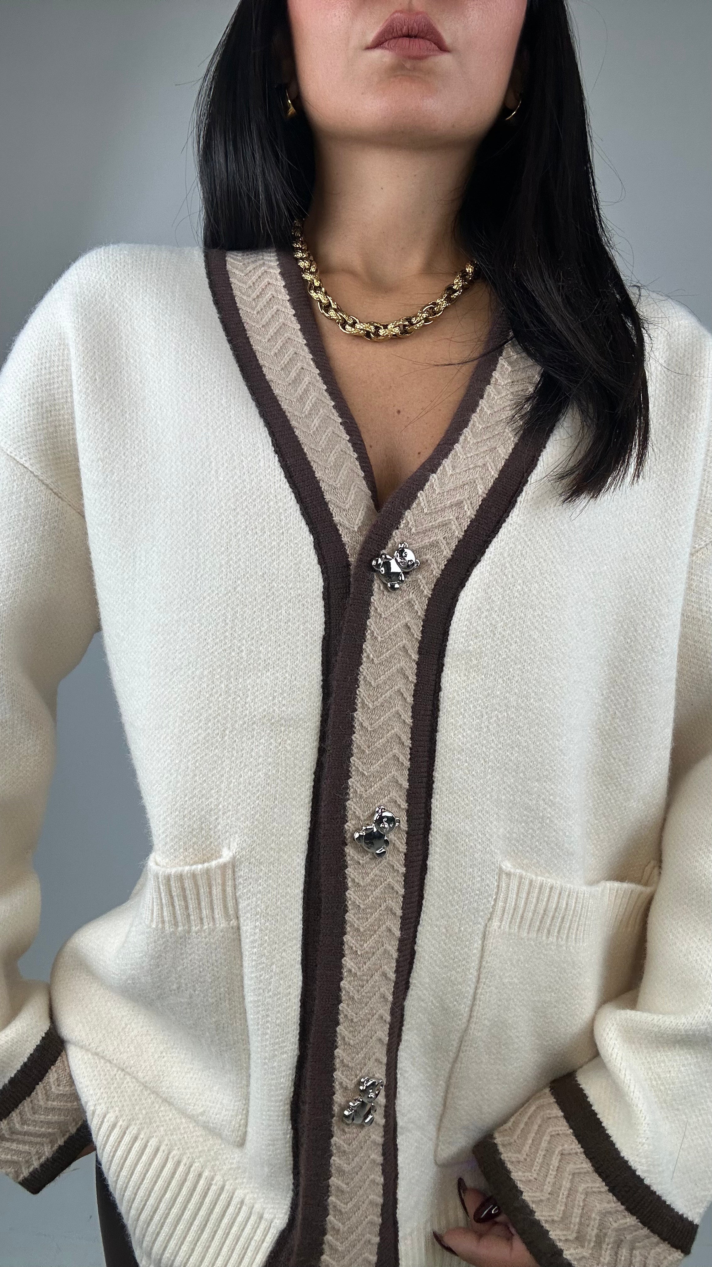 Cardigan BOTTONE ORSETTO - PANNA