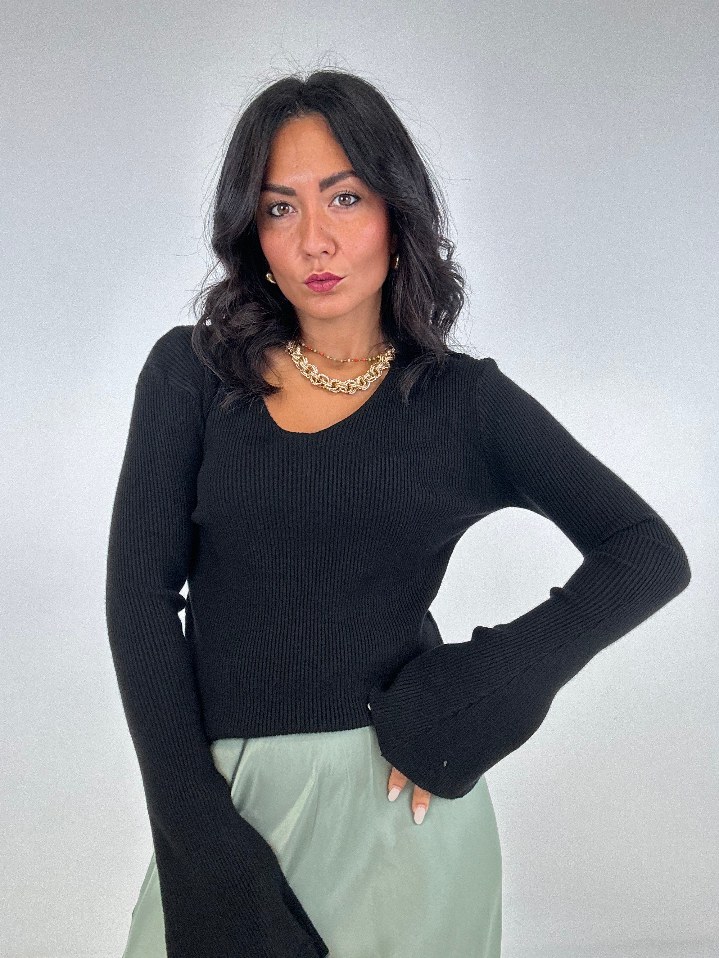 Pull V MANICA LARGA - NERO