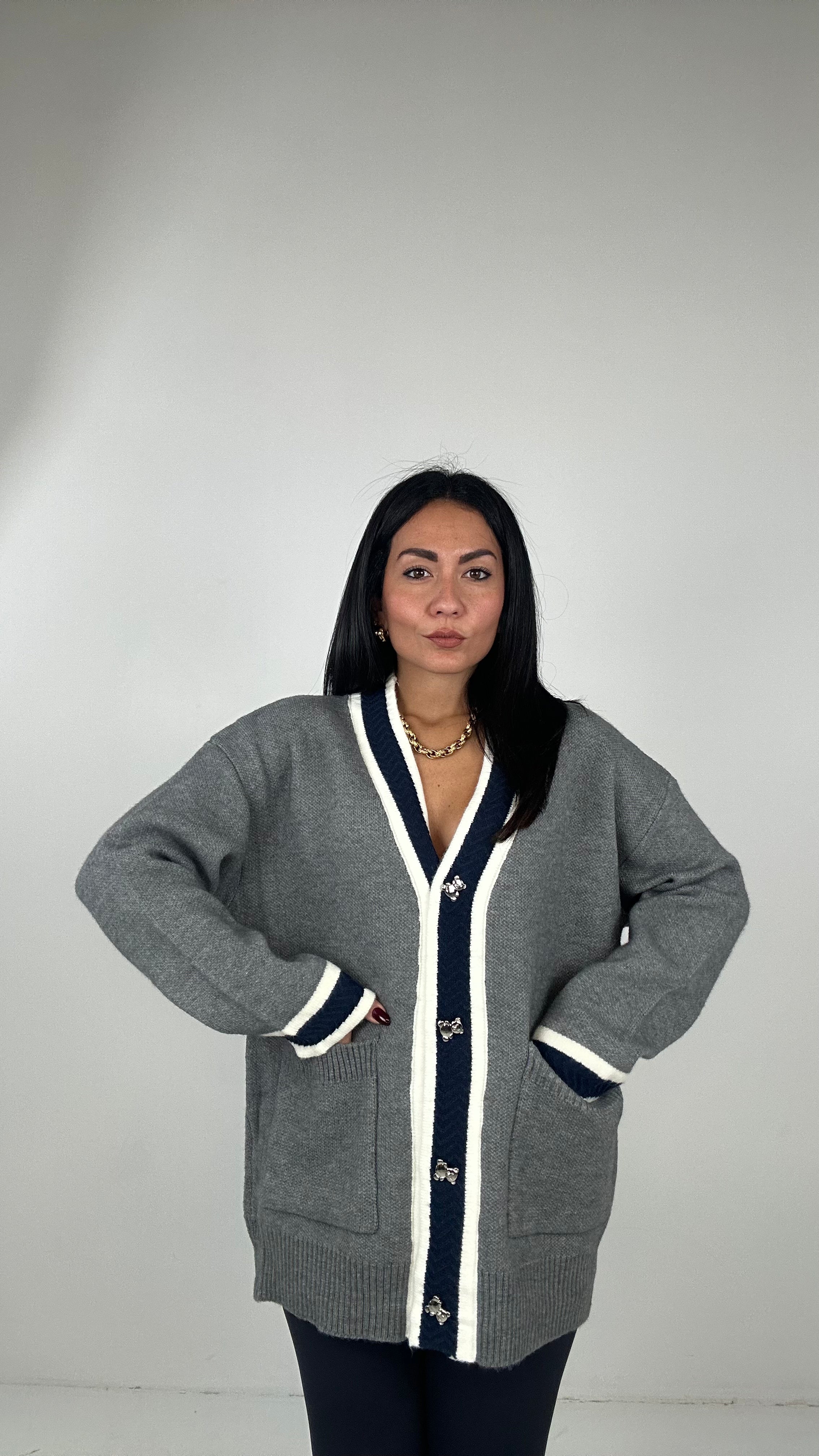 Cardigan BOTTONE ORSETTO - GRIGIO