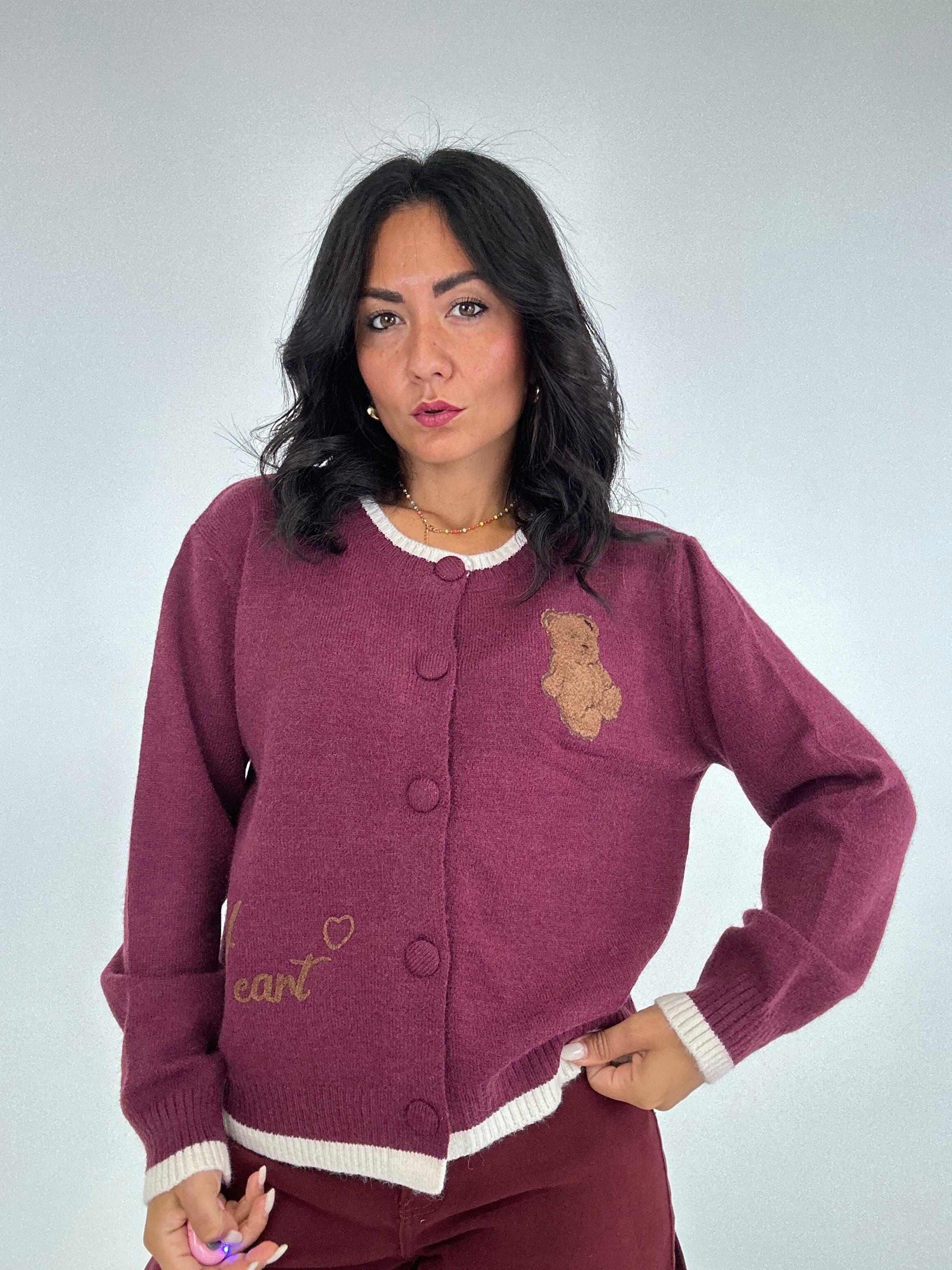 Cardigan ORSETTO HEART - BORDEAUX