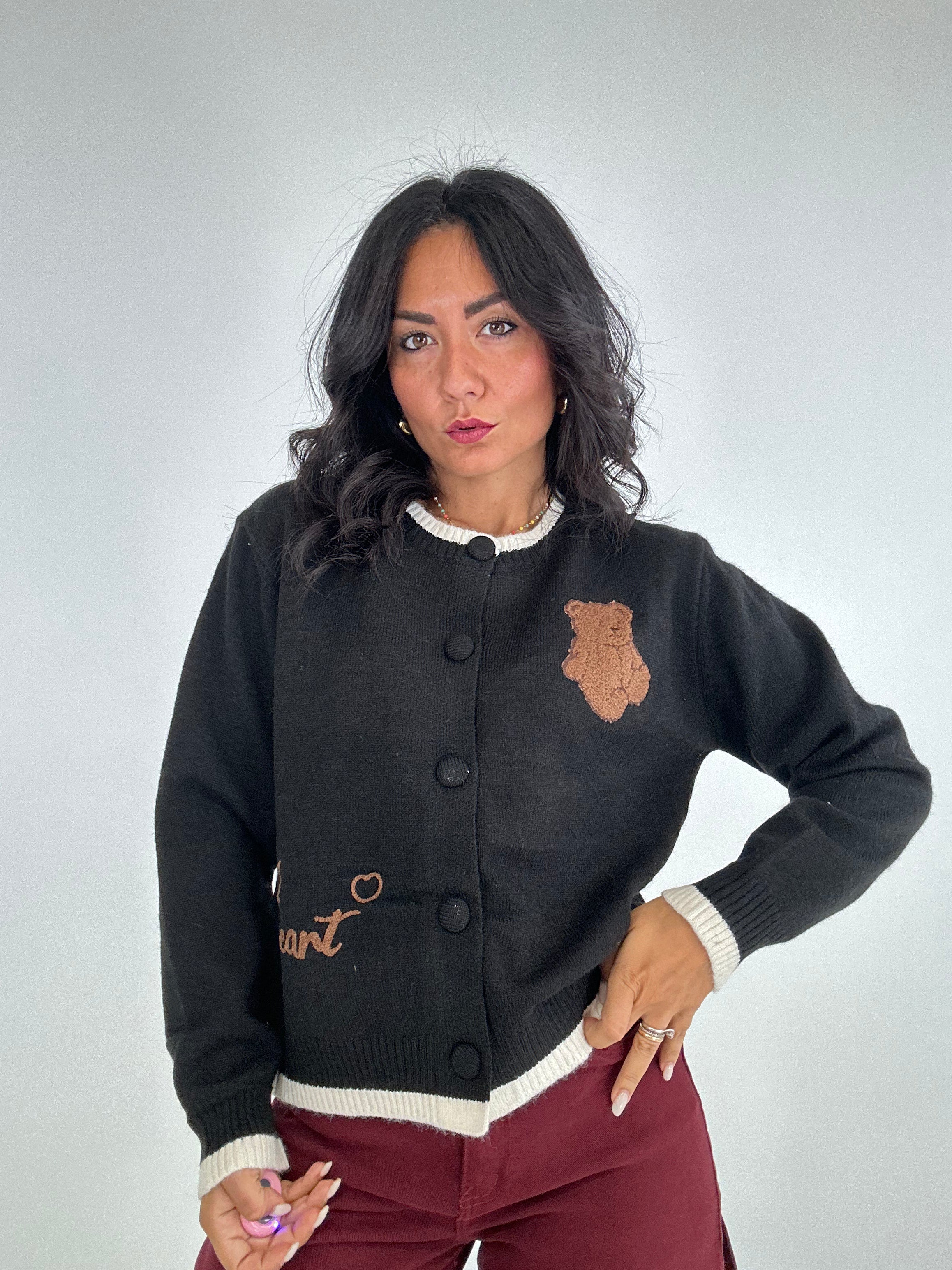 Cardigan ORSETTO HEART - NERO