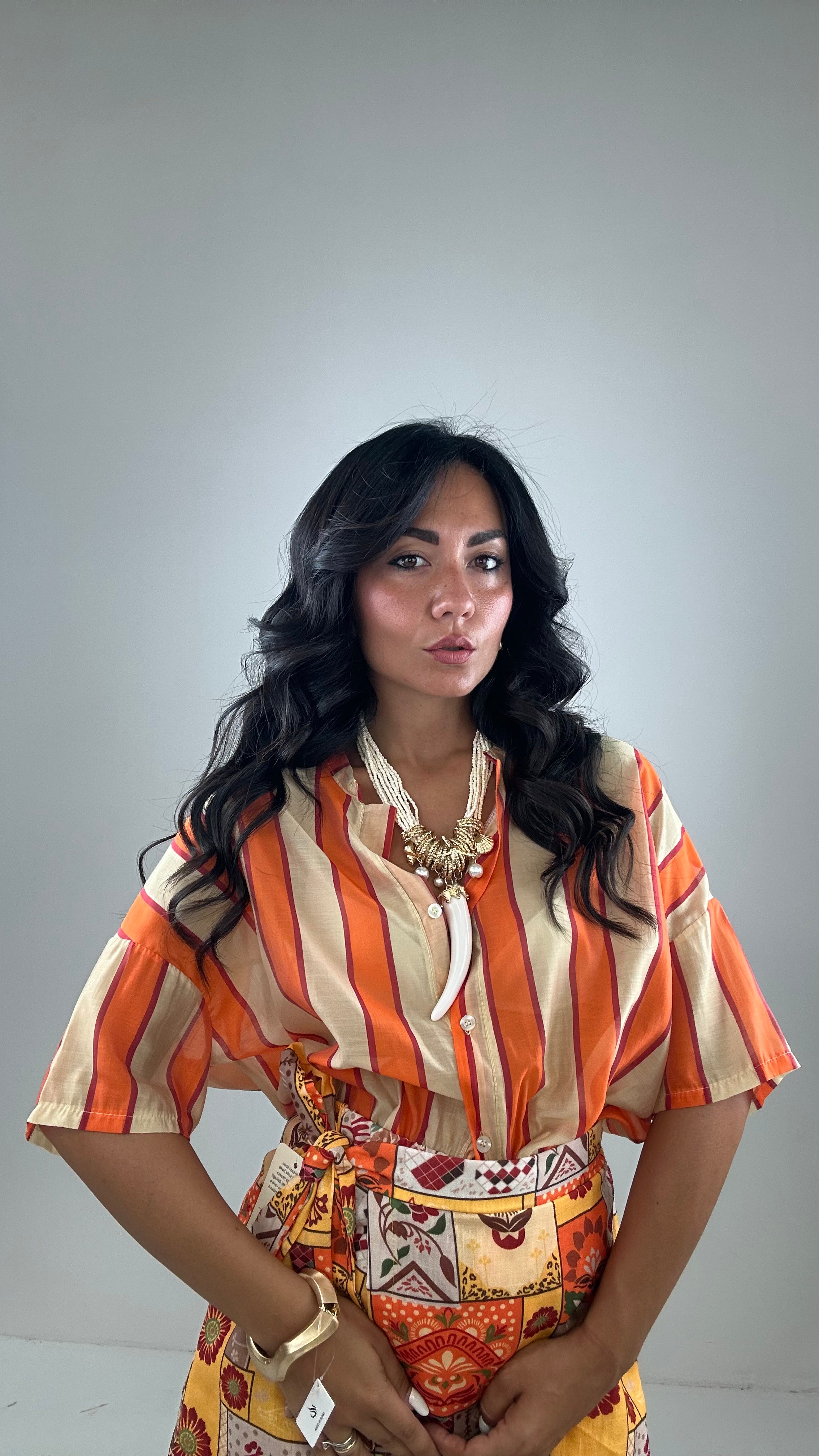 Camicia MEZZA MANICA - ARANCIO-CREMA