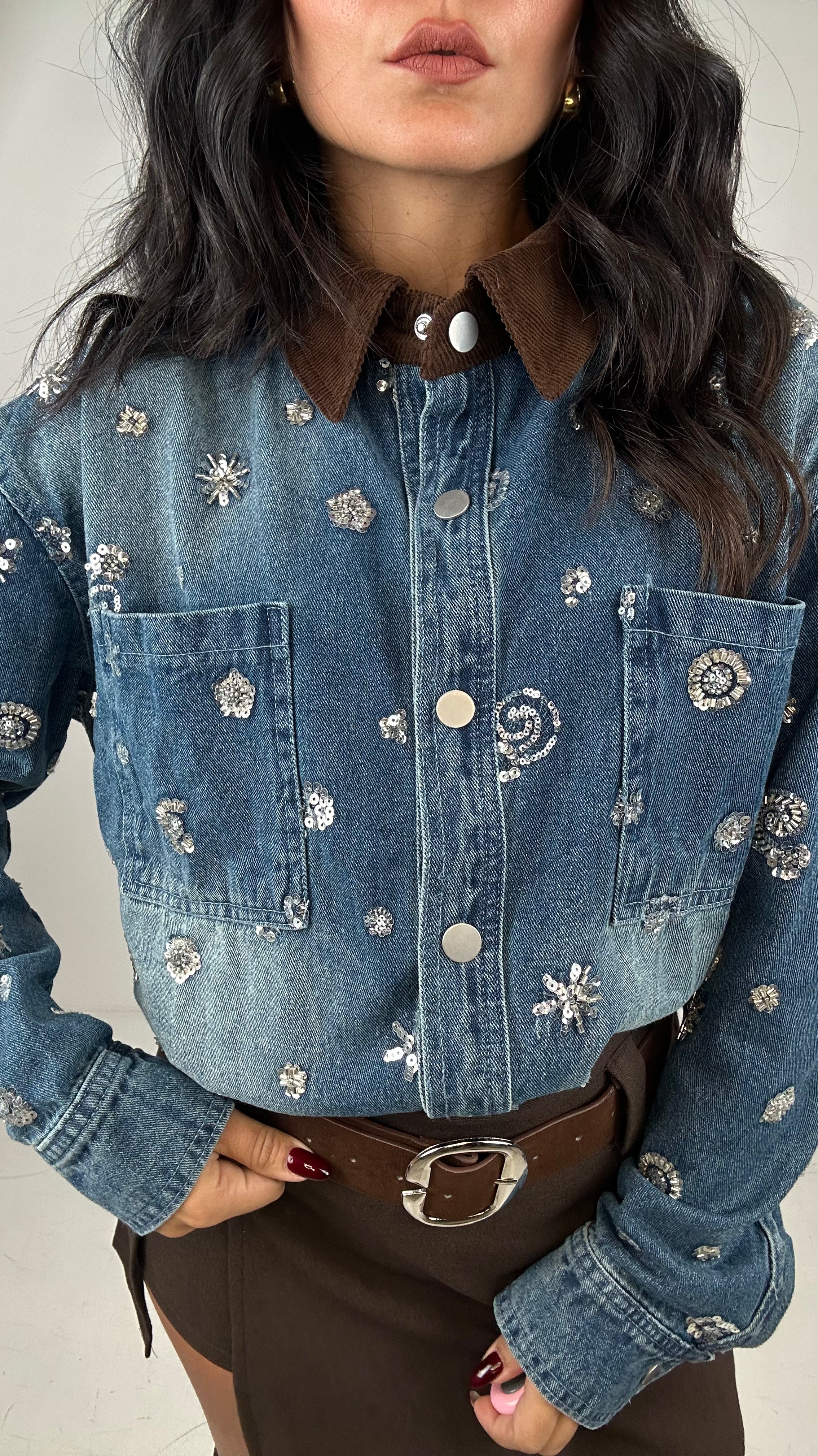 PREORDINE Camicia STRASS COLLO IN VELLUTO - JEANS