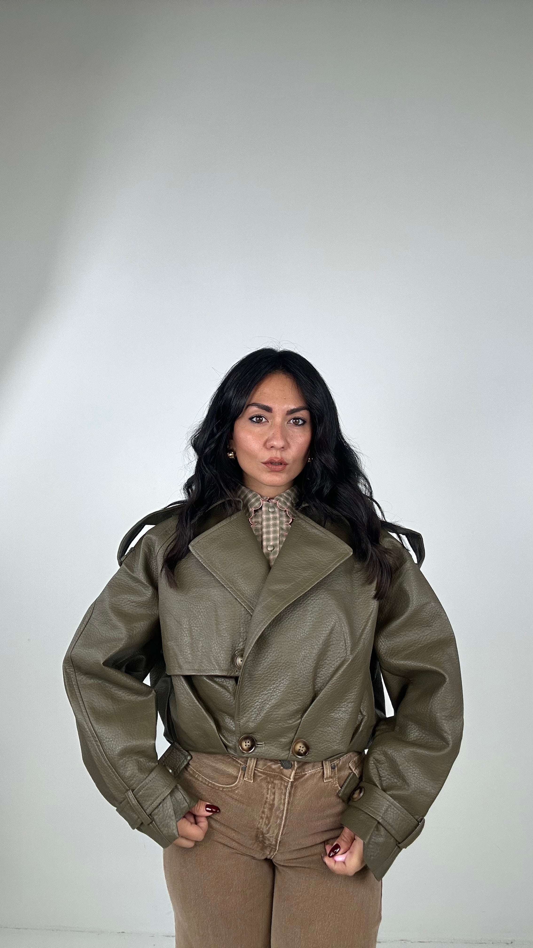 Giubbino ECOPELLE TRENCH - VERDE MILITARE