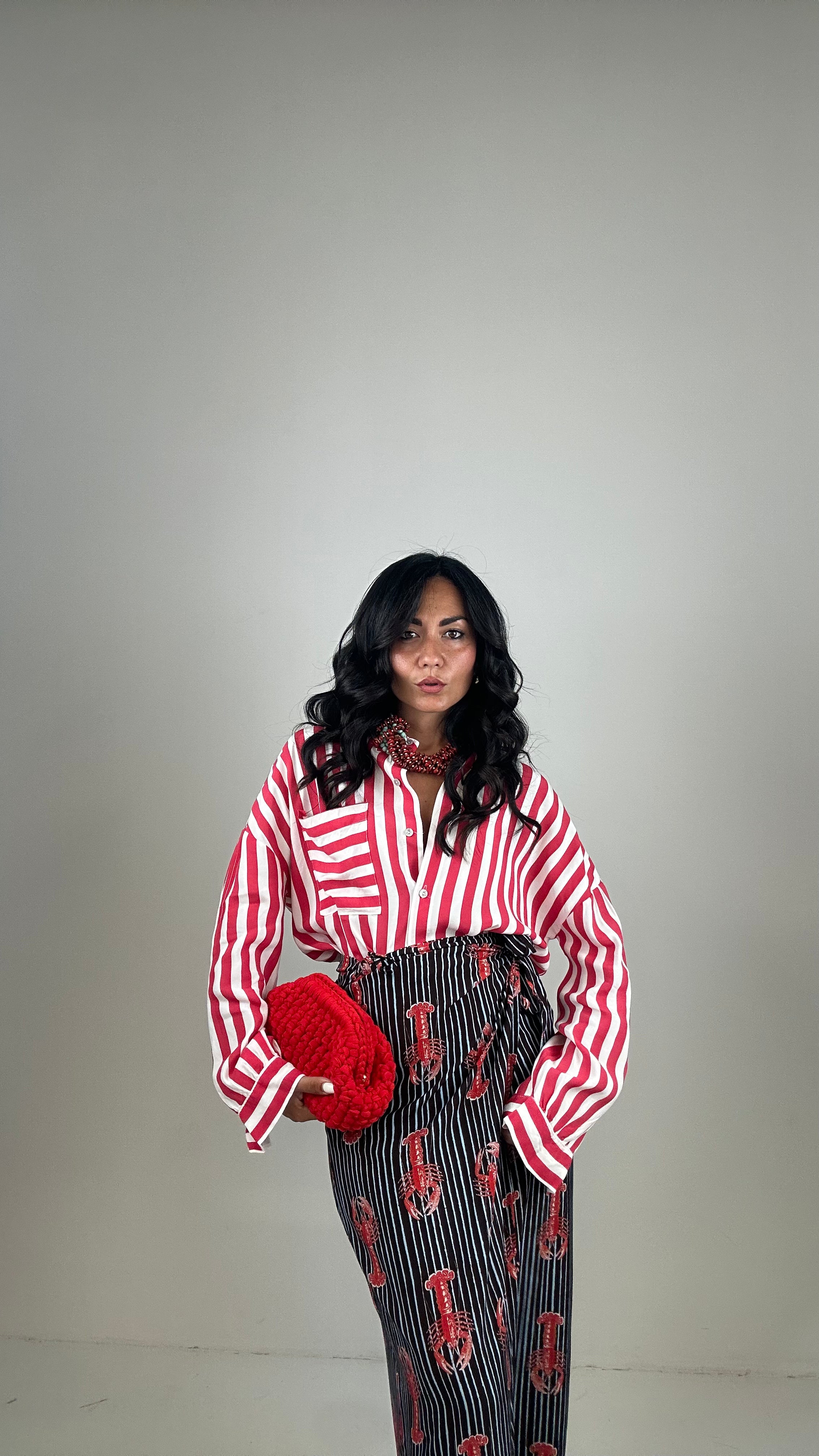 Camicia RIGHE E TASCHINO - ROSSO