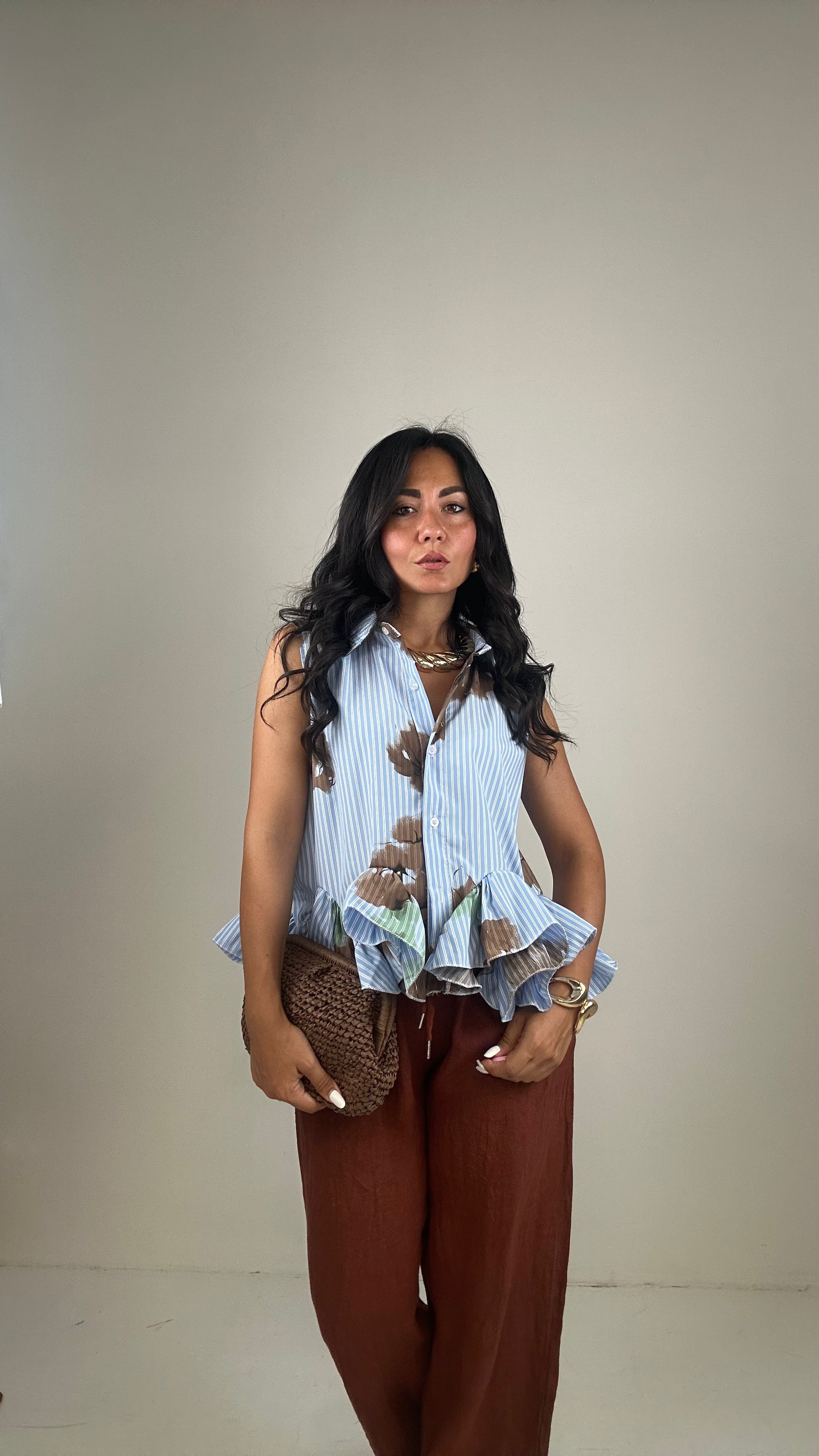 Camicia RIGHE E FIORI - CELESTE