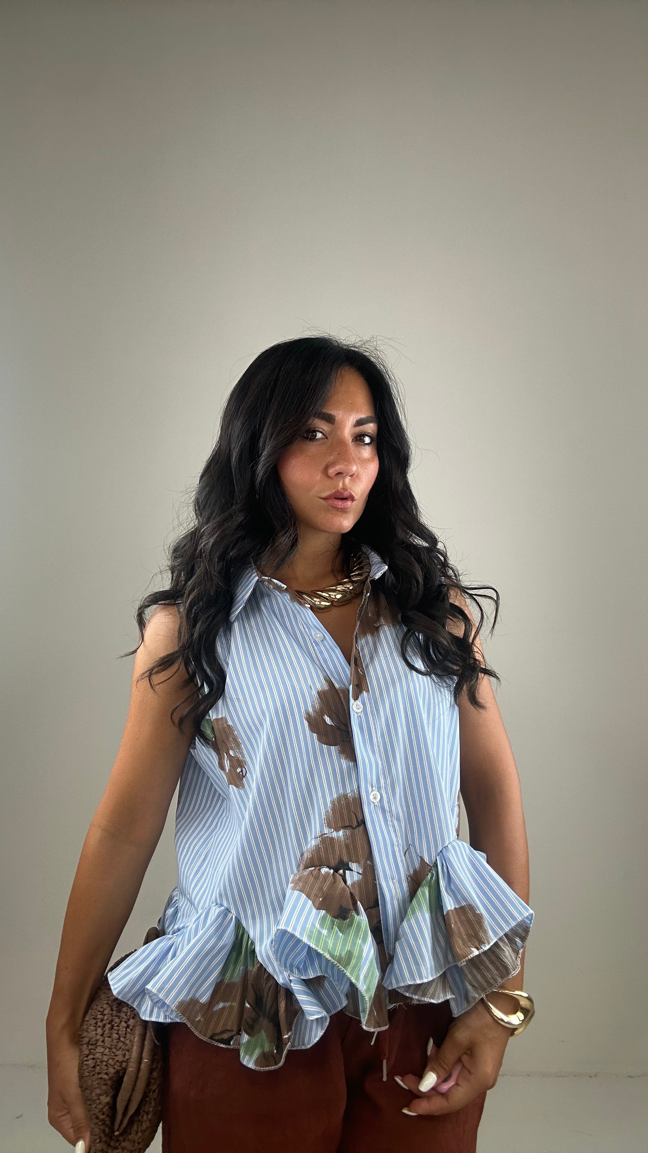 Camicia RIGHE E FIORI - CELESTE
