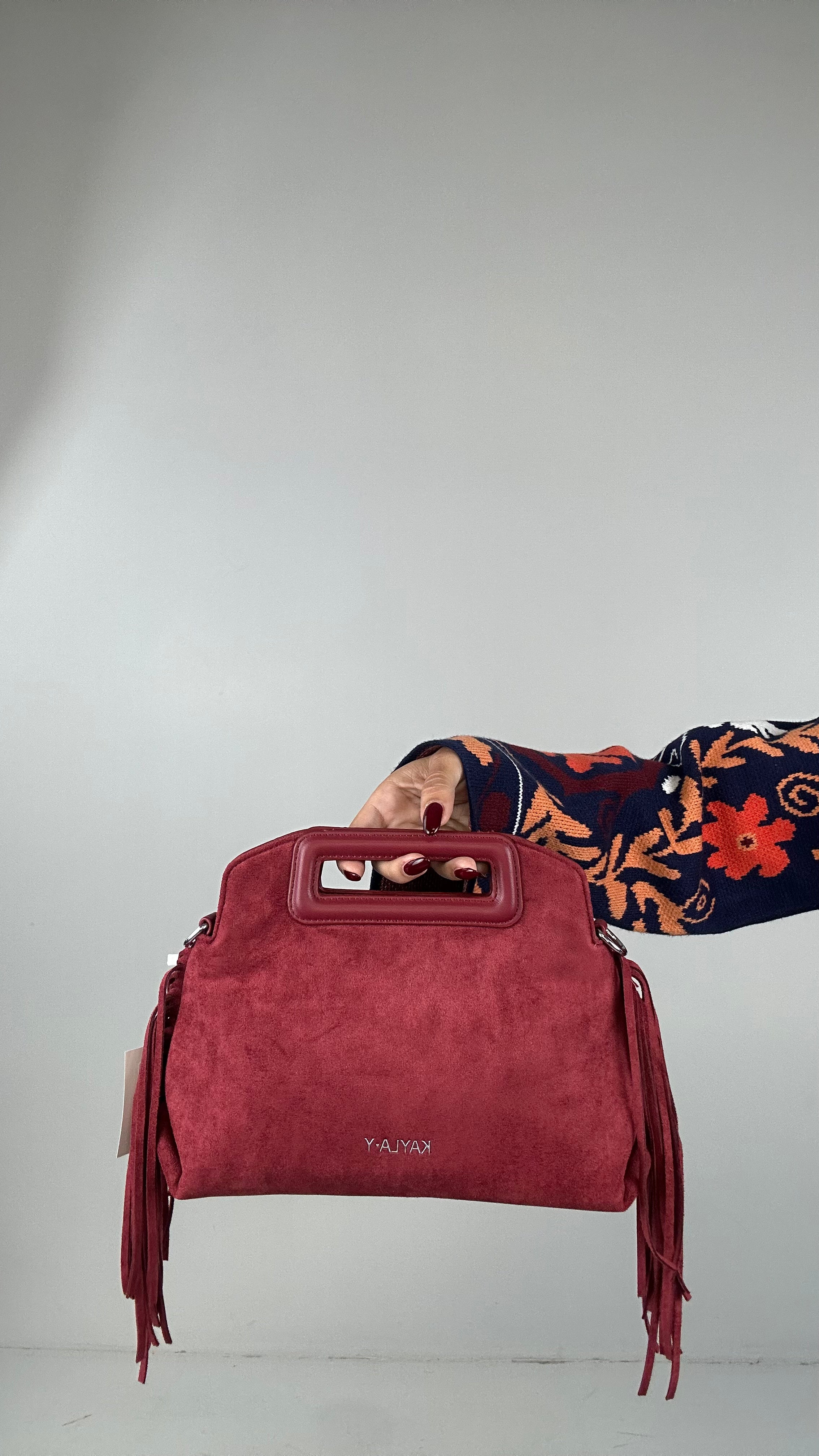 Borsa IN ECOCAMOSCIO FRANGE - BORDEAUX