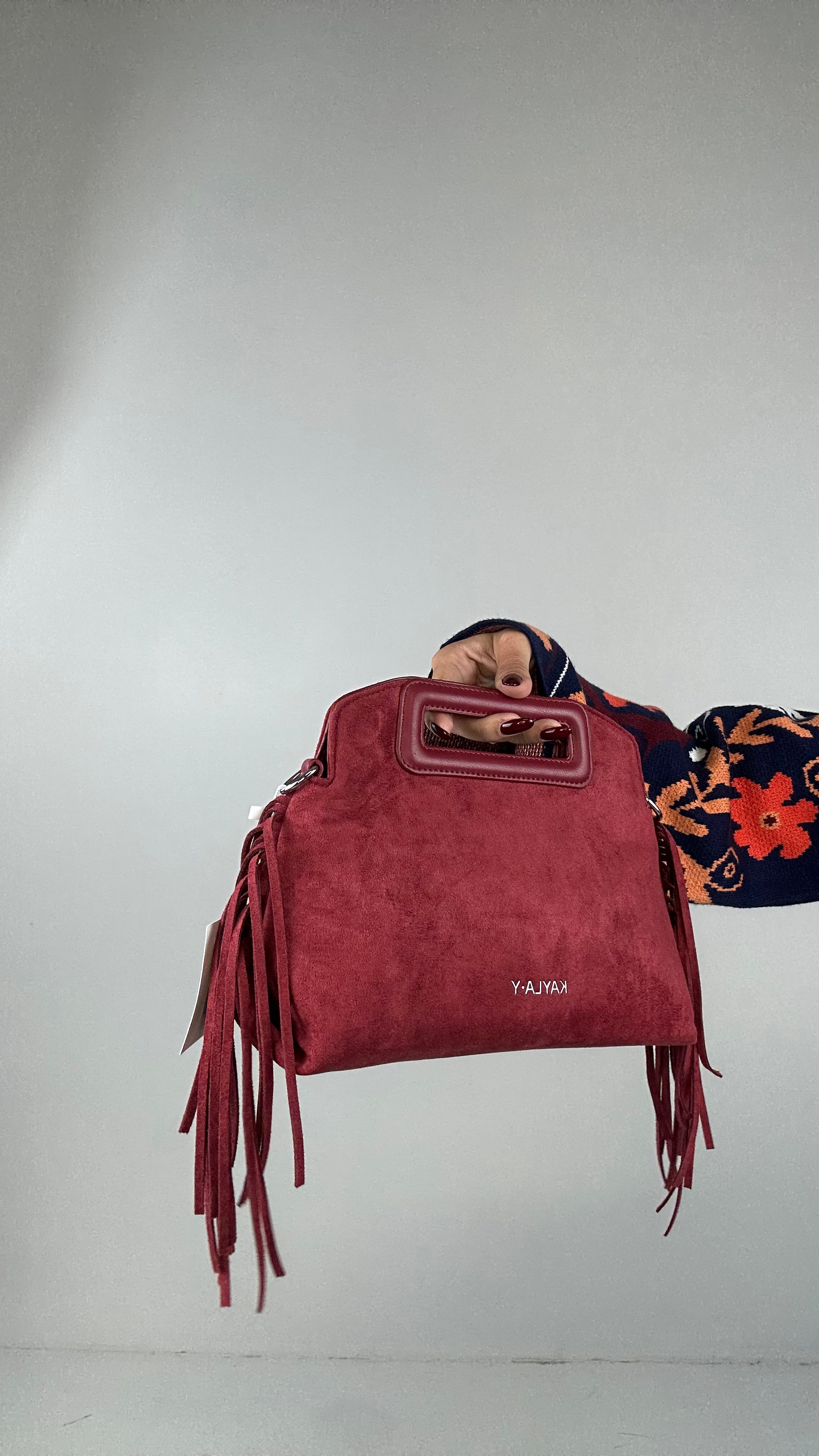 Borsa IN ECOCAMOSCIO FRANGE - BORDEAUX