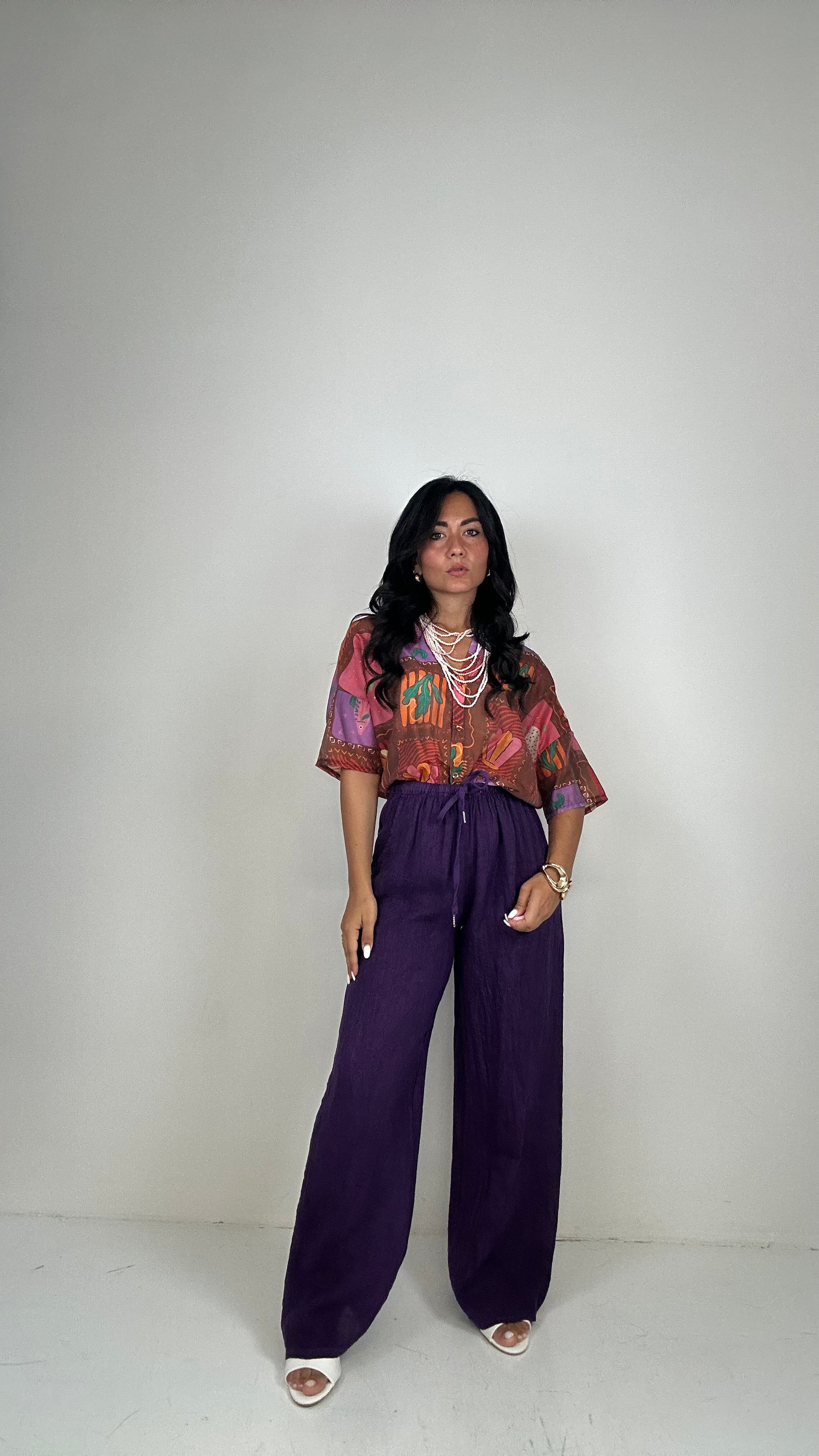 Pantalone IN LINO 100% - VIOLA