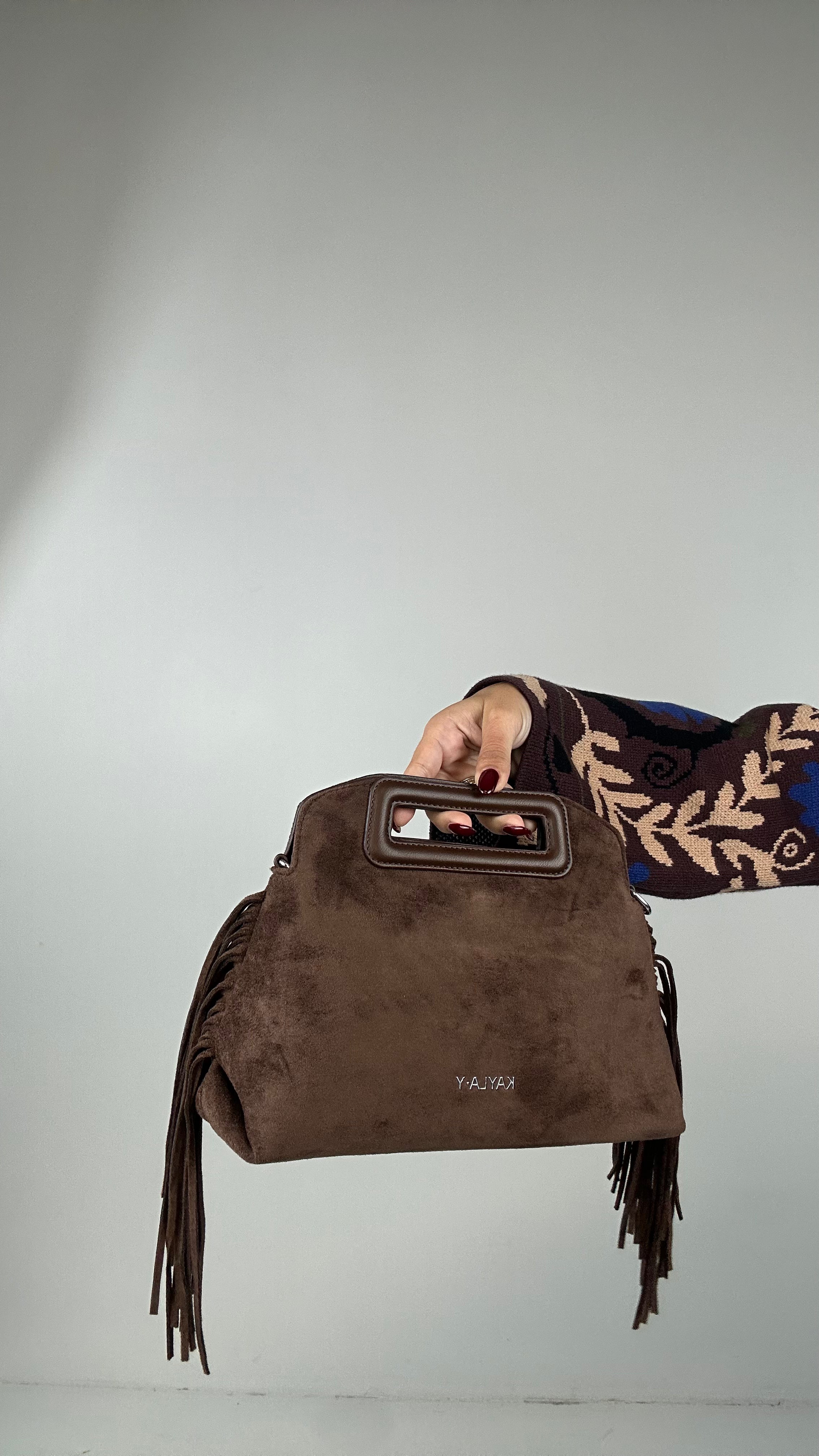 Borsa IN ECOCAMOSCIO FRANGE - MARRONE