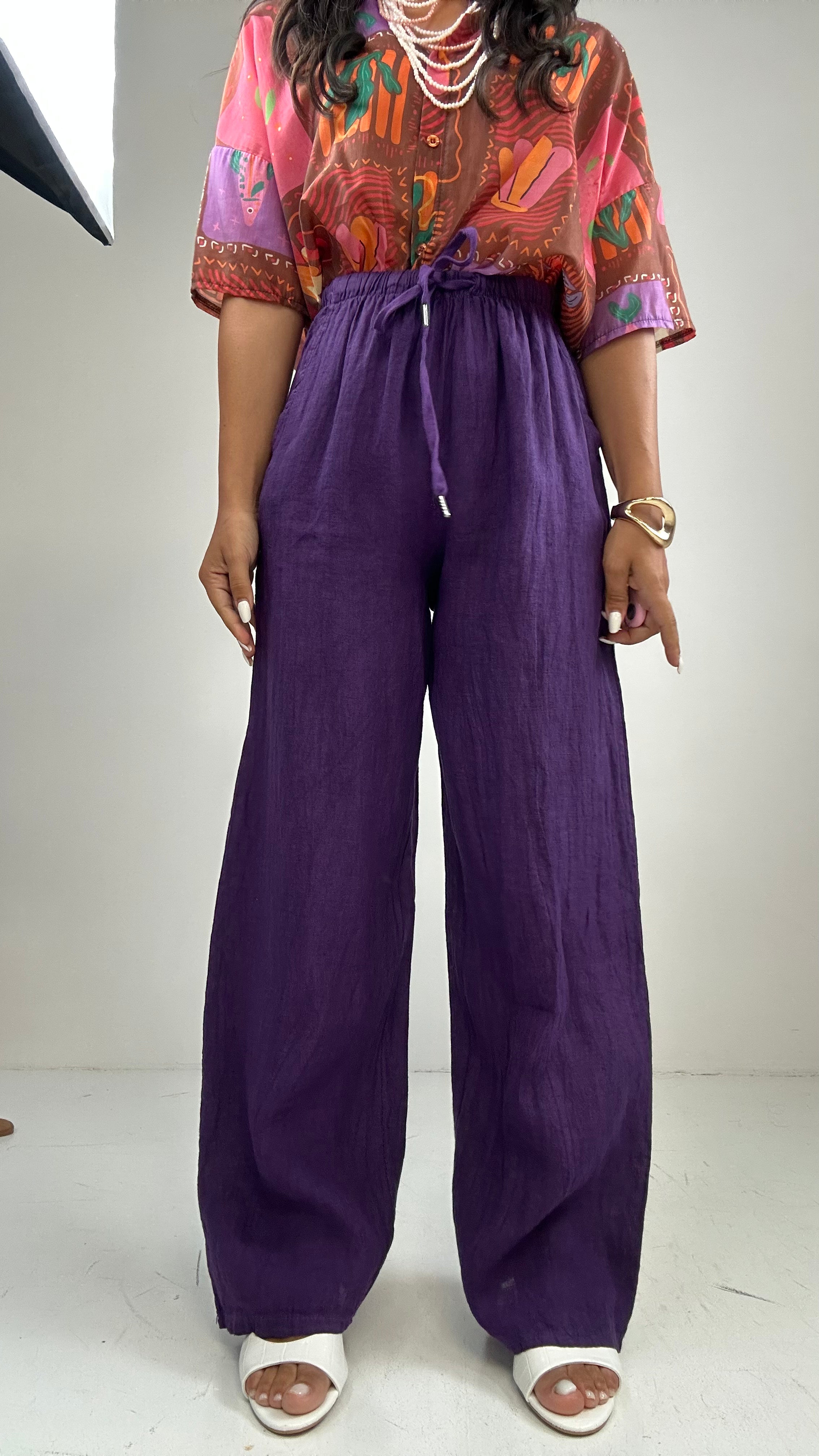 Pantalone IN LINO 100% - VIOLA