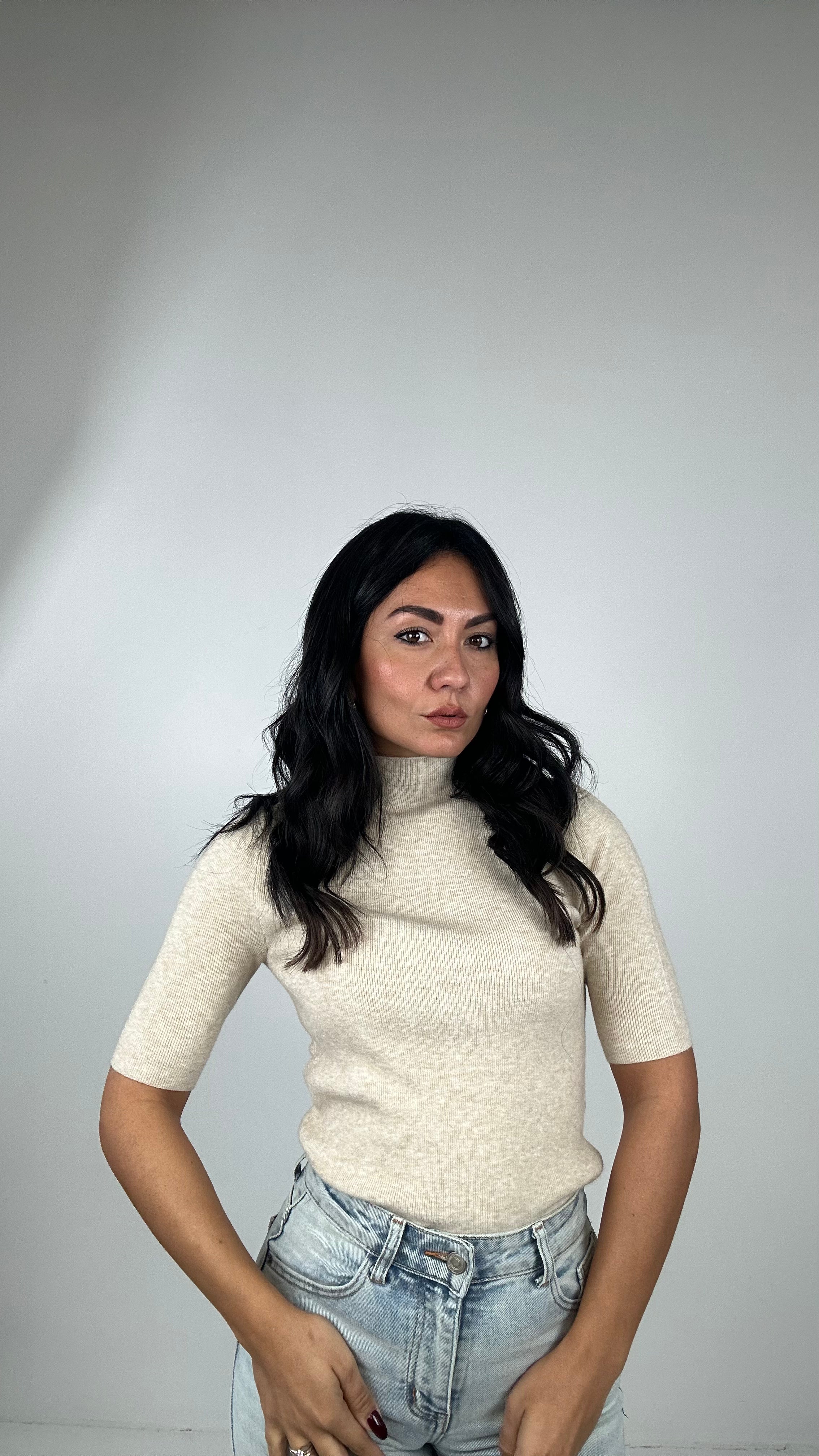 Lupetto IN MAGLIA MEZZA MANICA - BEIGE