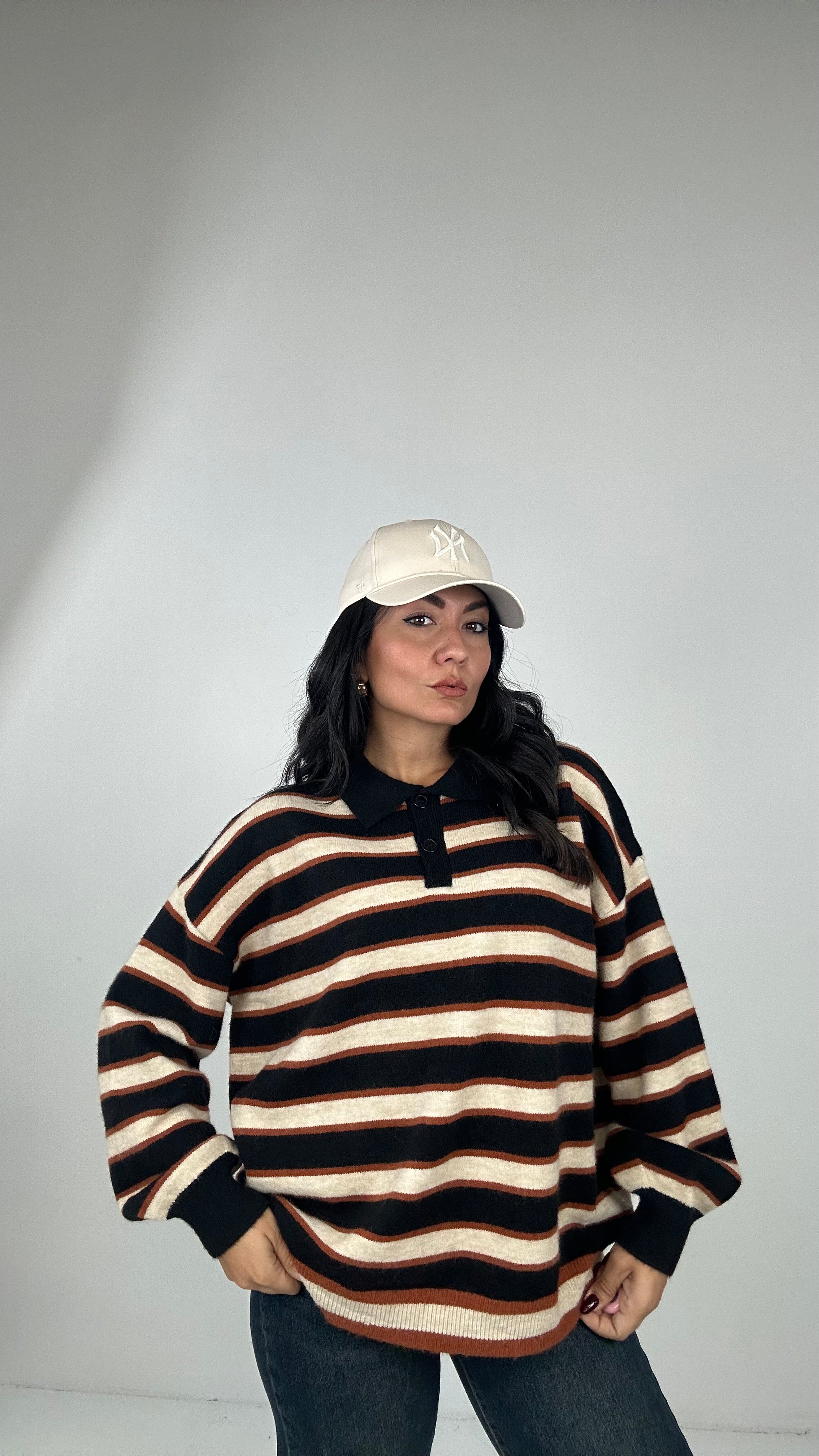 Polo MAXI A RIGHE - NERO