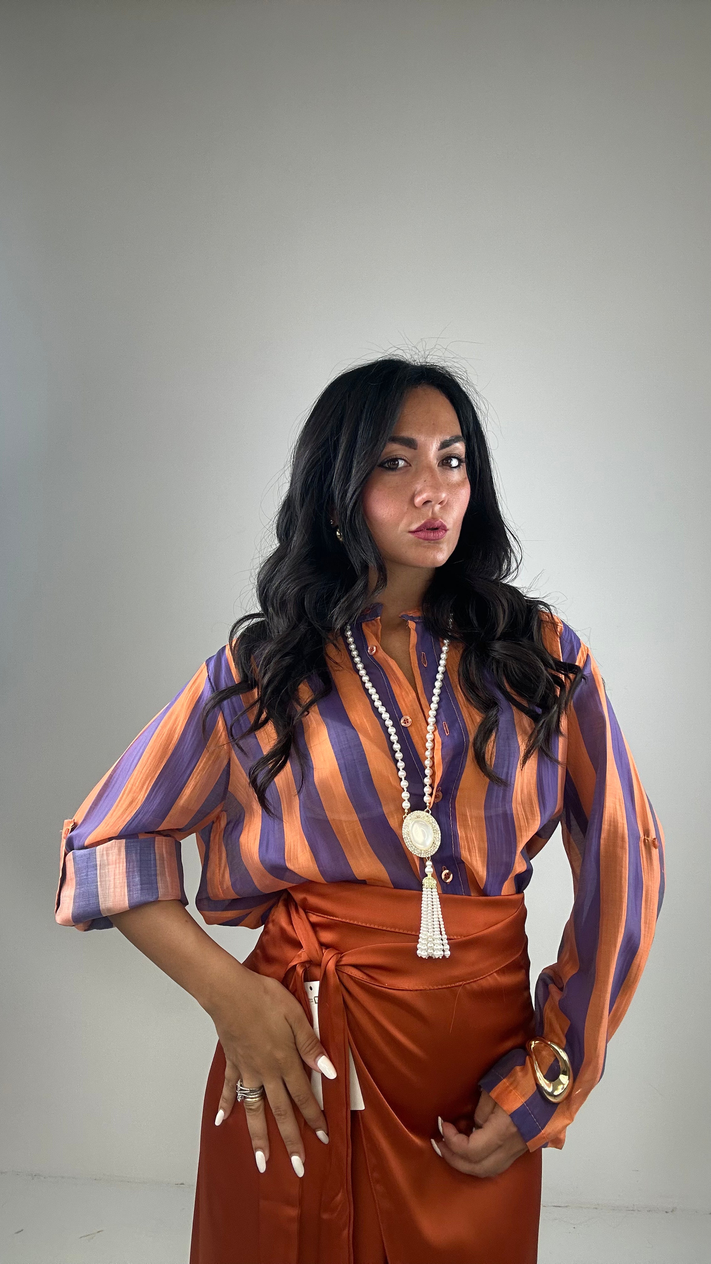 Camicia ANNA RIGHE - ARANCIO-VIOLA