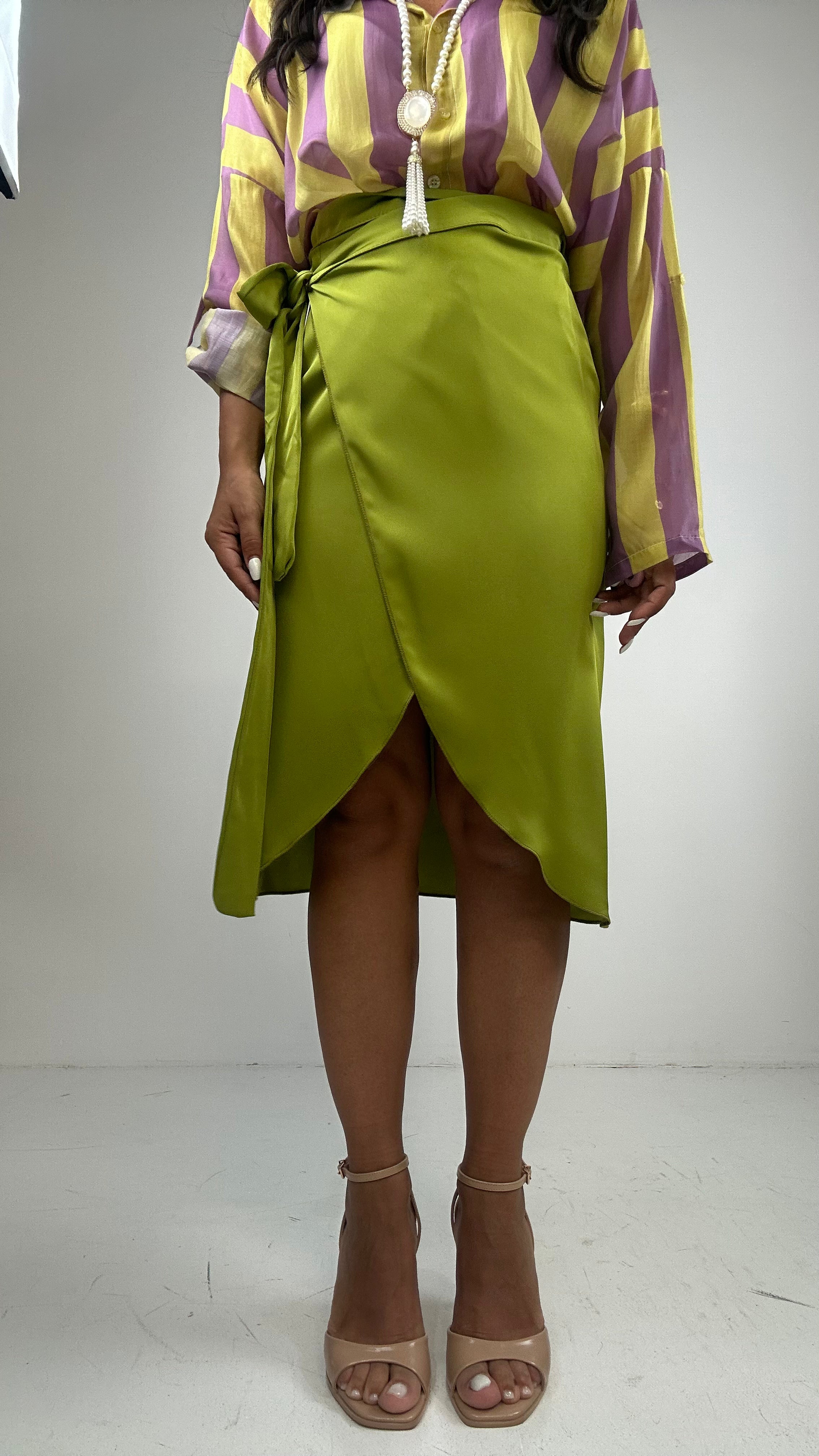 Gonna SATIN MIDI - VERDE LIME