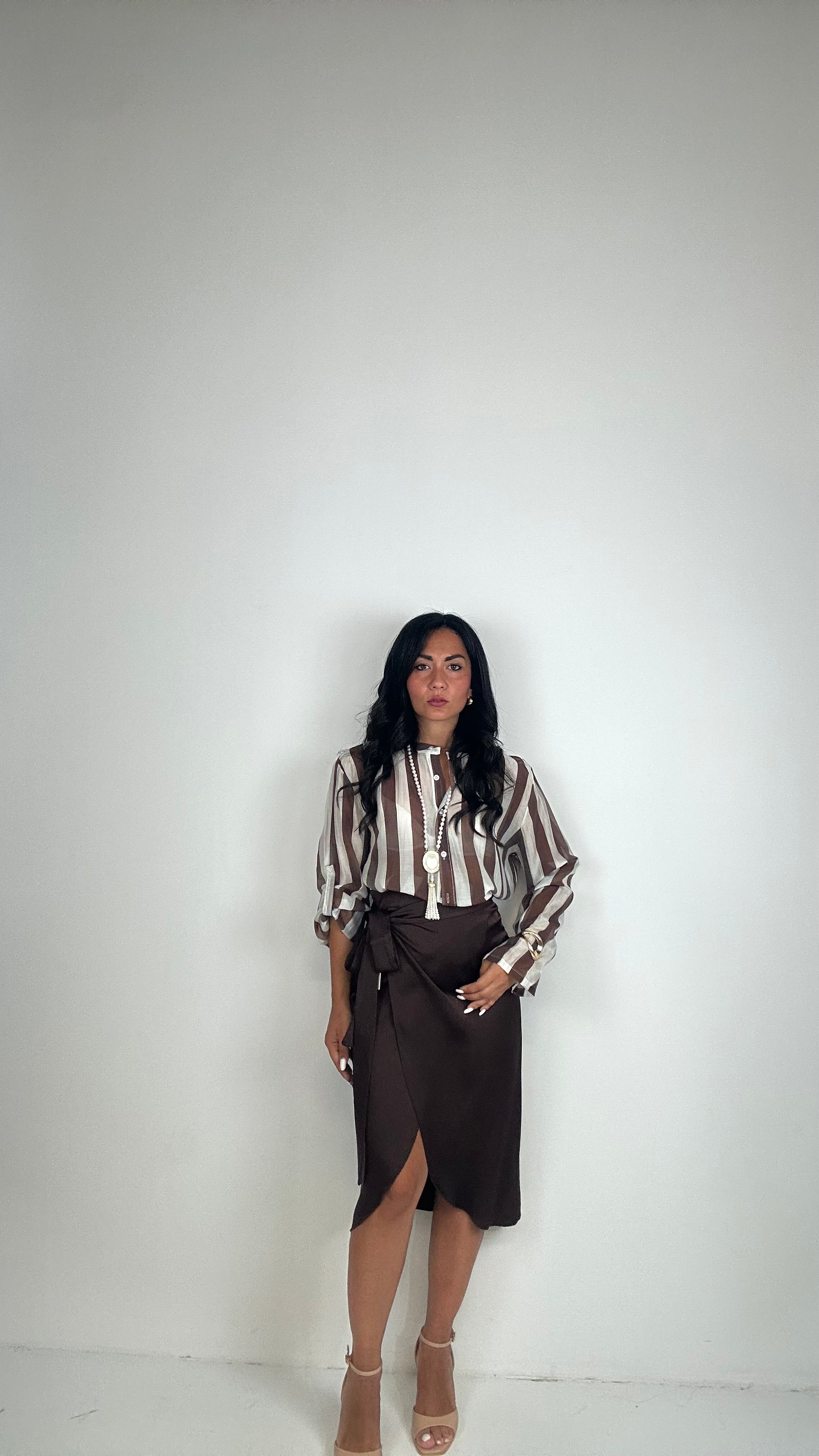 Gonna SATIN MIDI - MARRONE