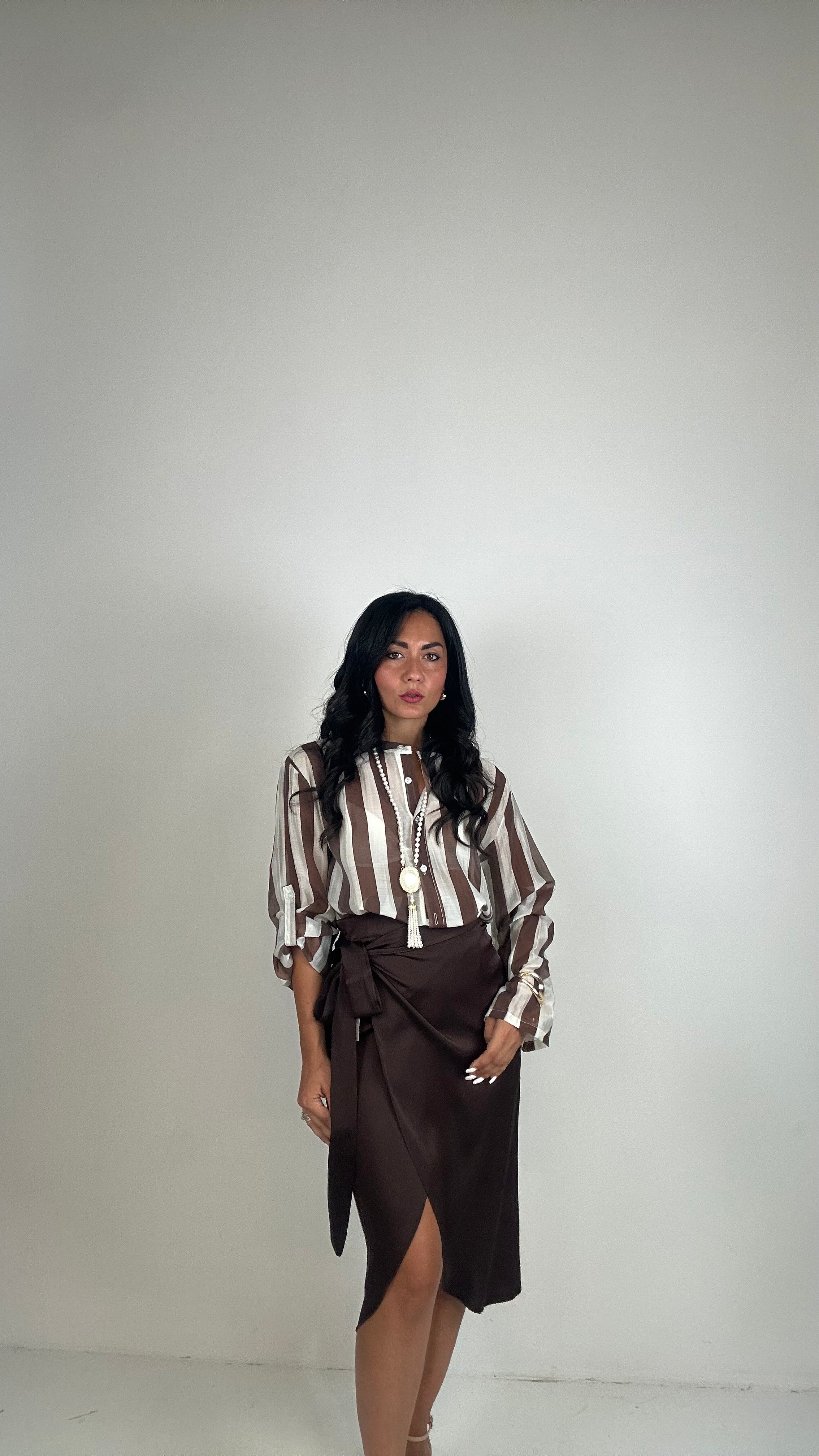 Gonna SATIN MIDI - MARRONE