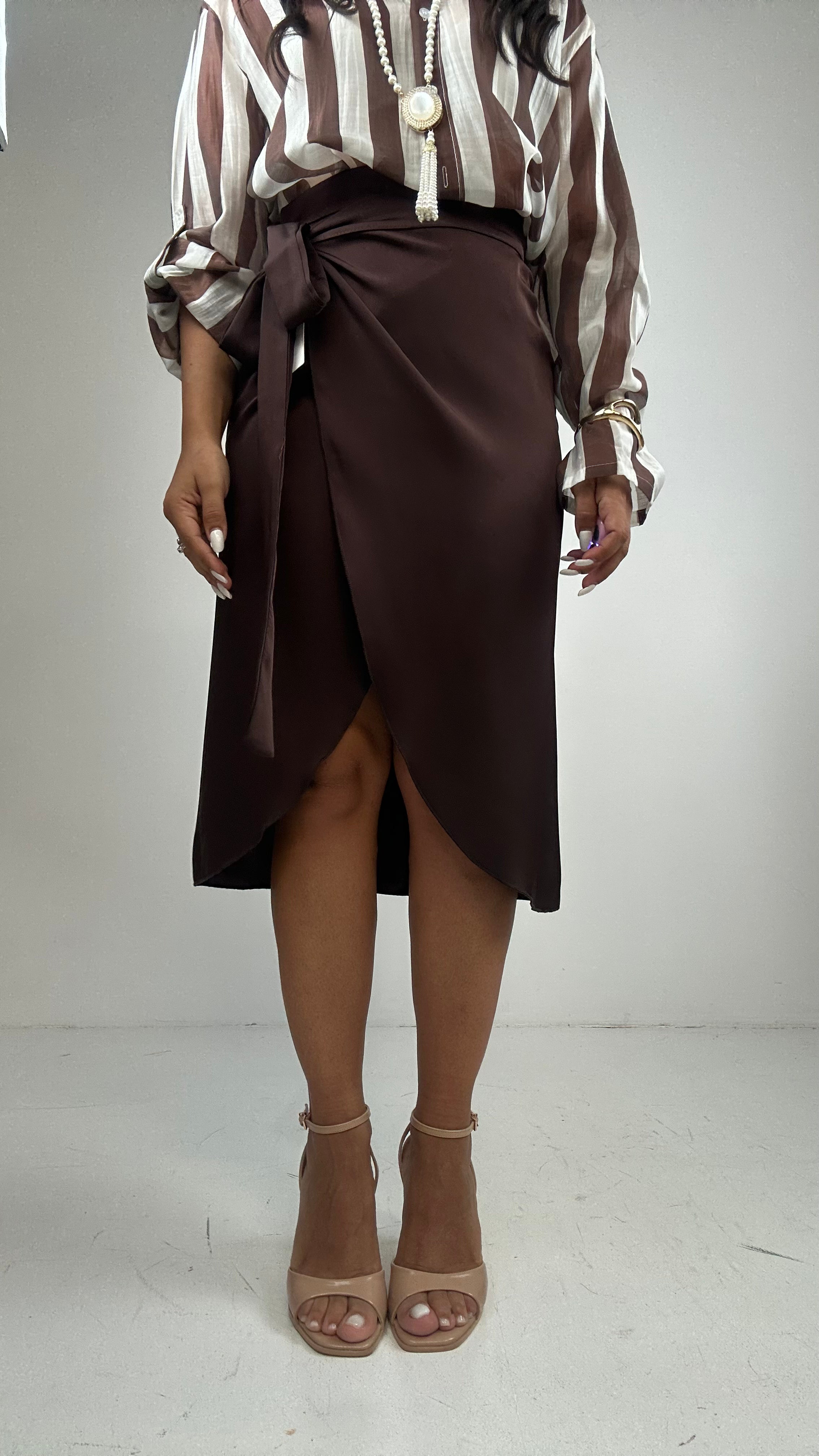 Gonna SATIN MIDI - MARRONE