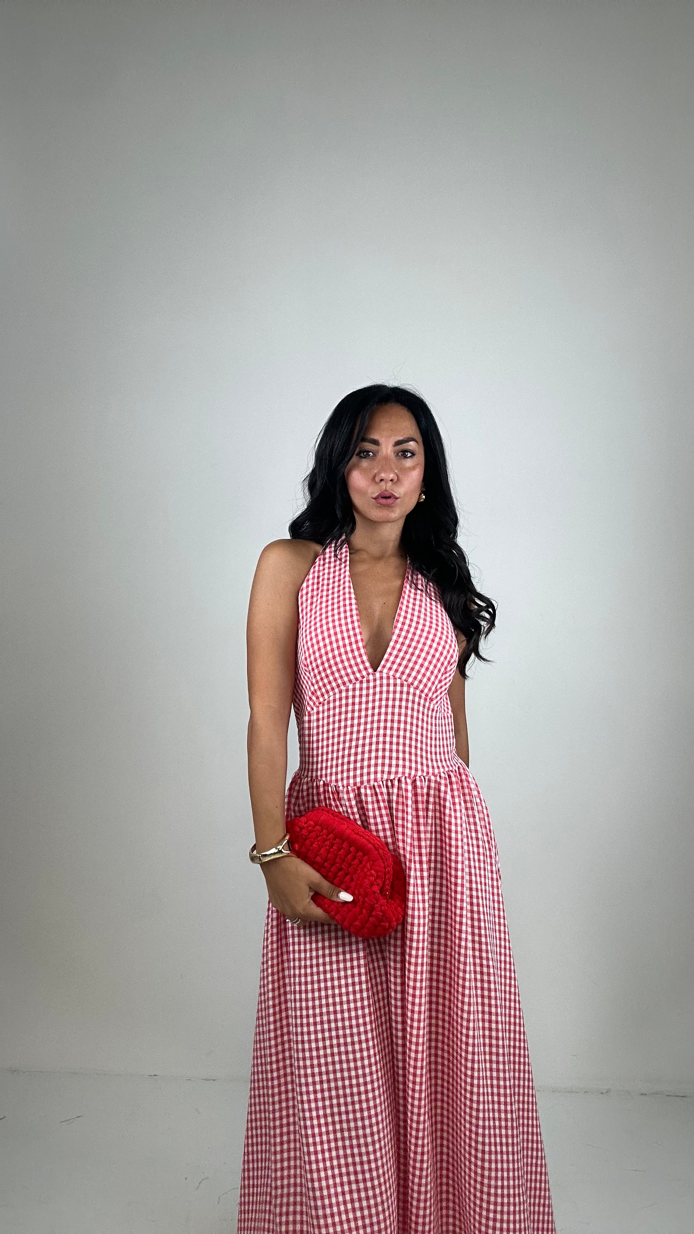 Vestito CON COPPA QUADRETTI - ROSSO