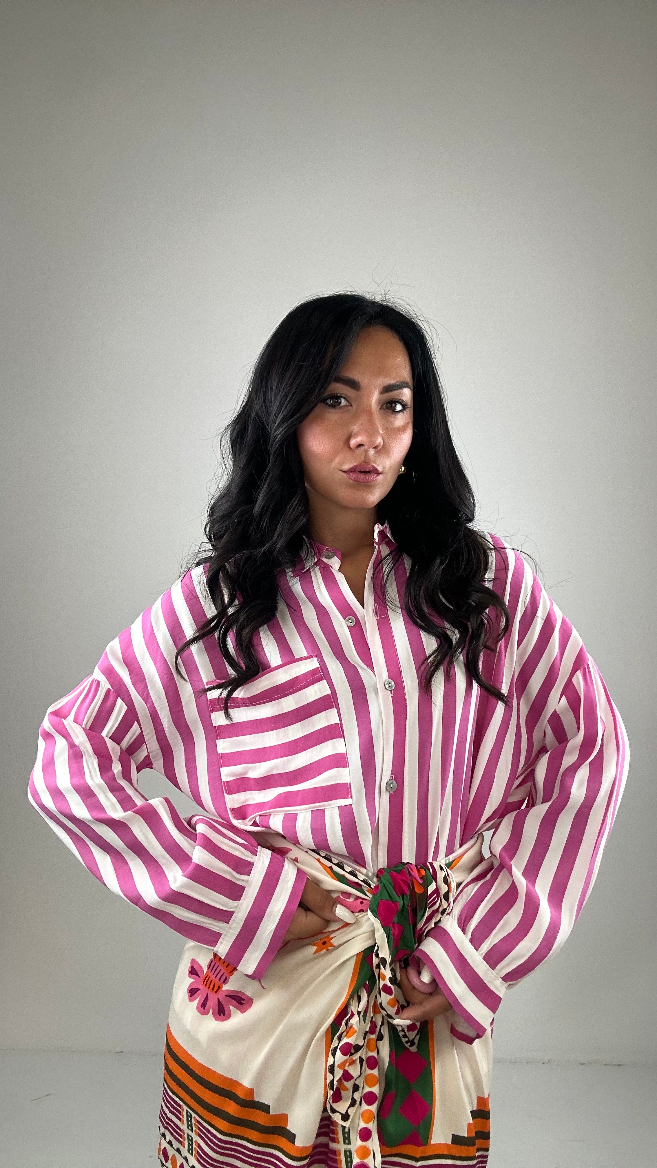 Camicia RIGHE E TASCHINO - FUXIA