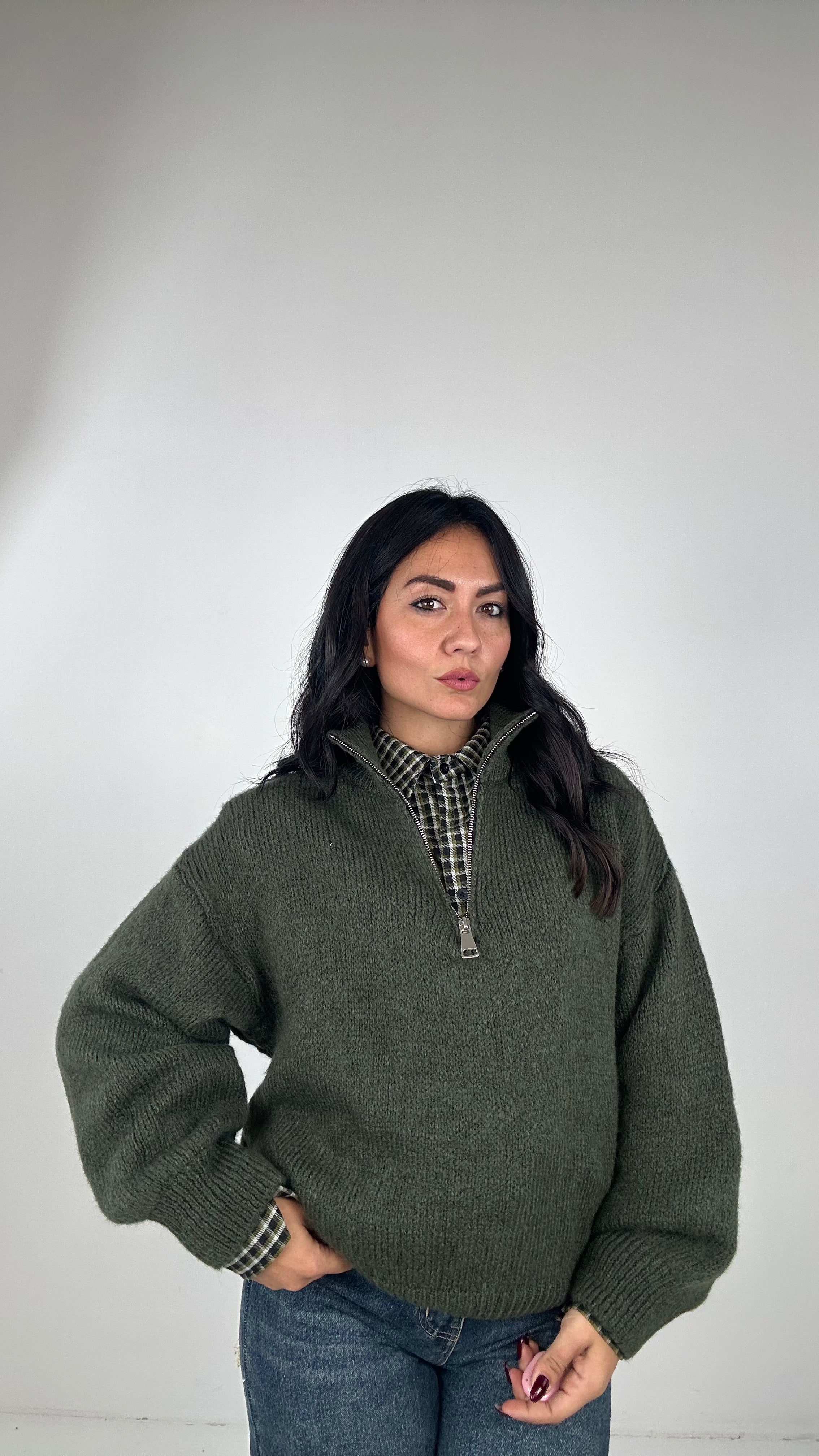 Pull ZIP E COLLO - VERDE