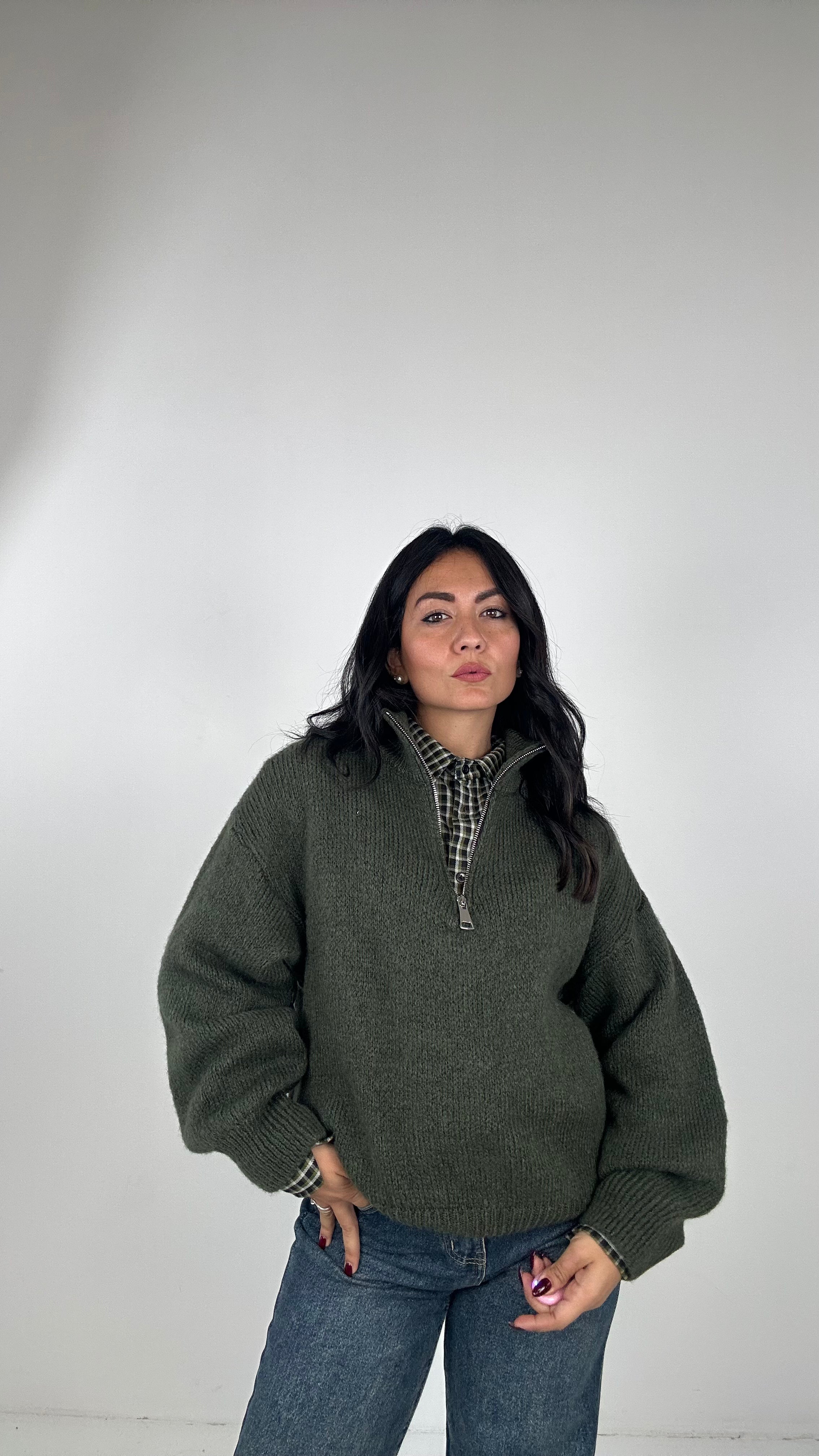 Pull ZIP E COLLO - VERDE
