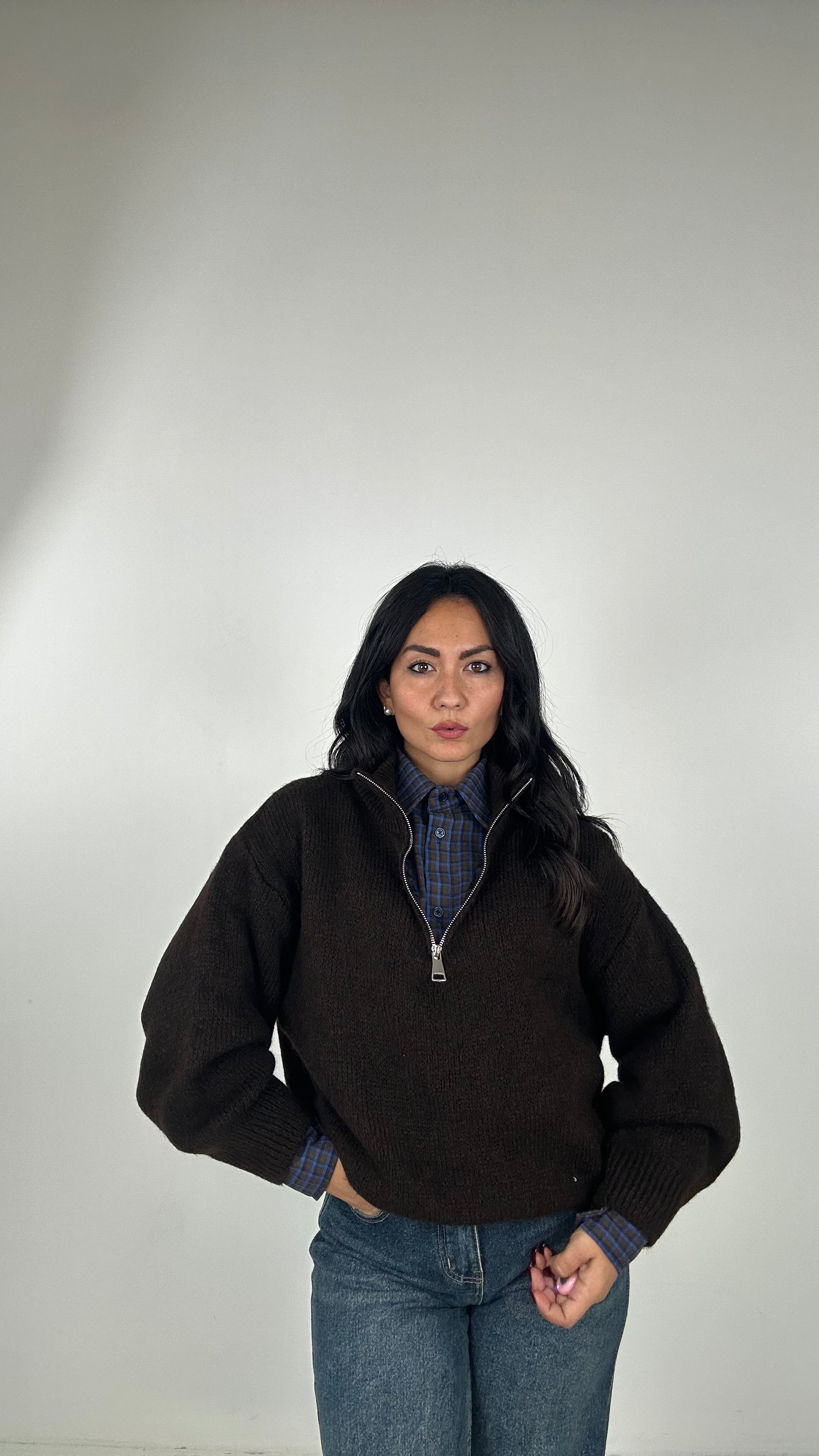 Pull ZIP E COLLO - MARRONE