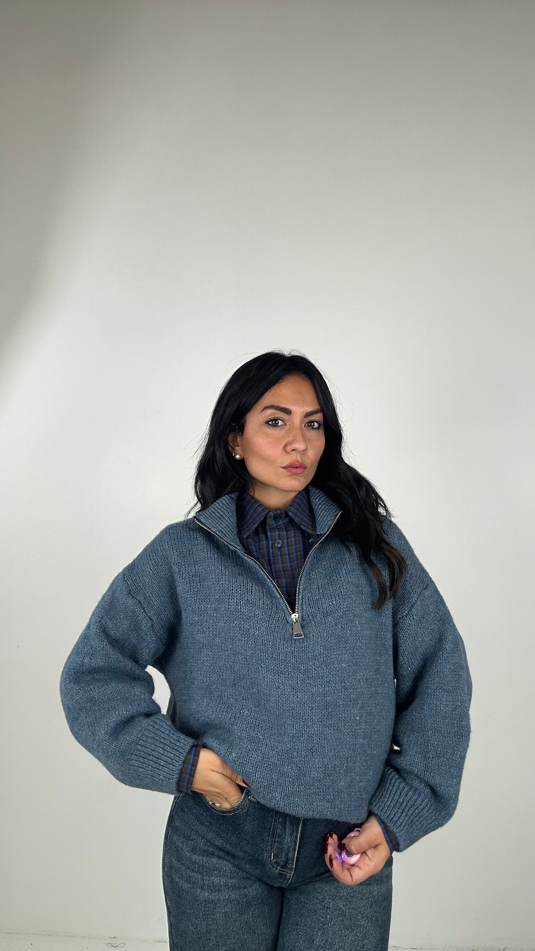 Pull ZIP E COLLO - AZZURRO