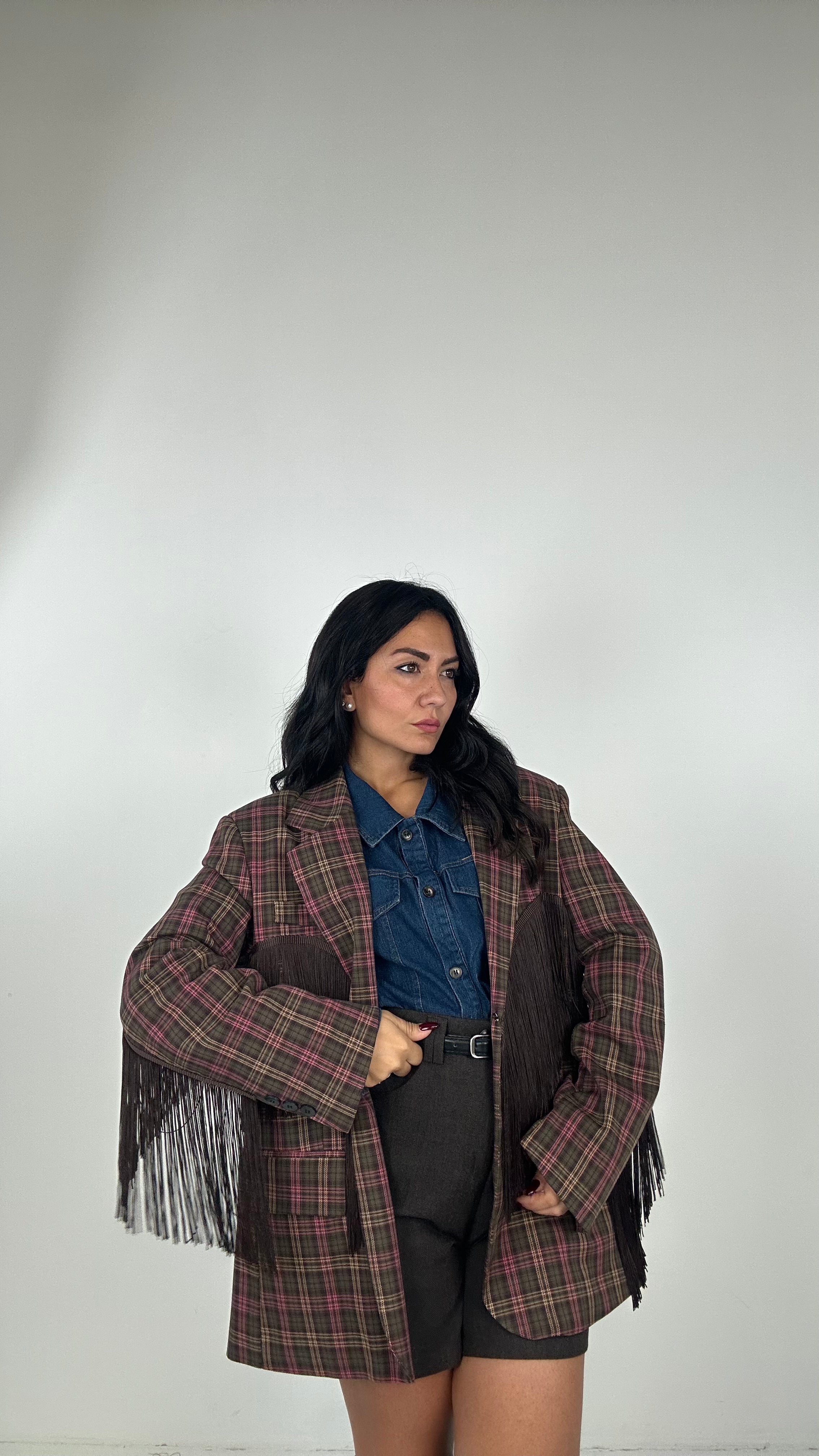 Blazer QUADRI LUMINA FRANGE - MARRONE-ROSA