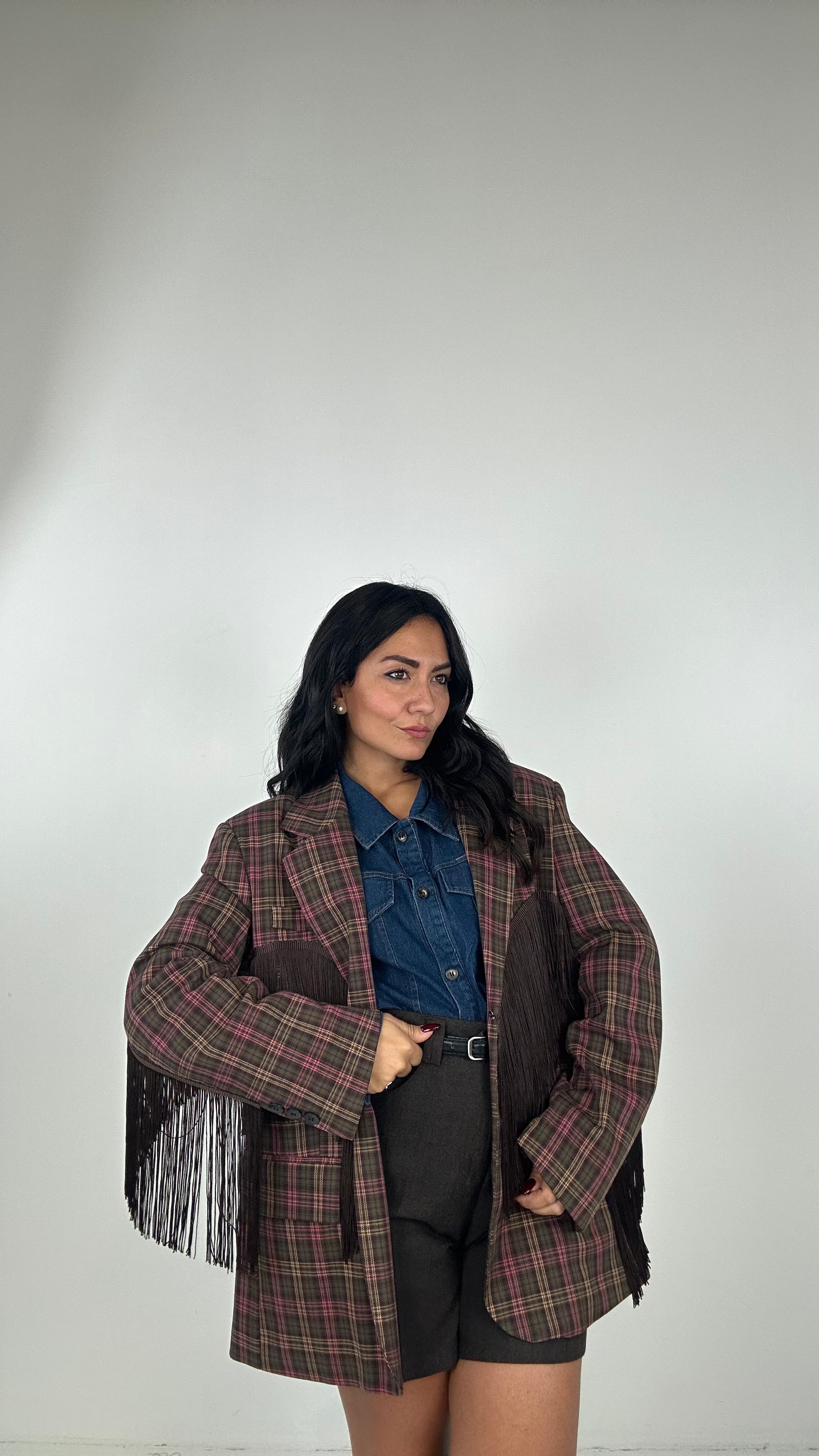 Blazer QUADRI LUMINA FRANGE - MARRONE-ROSA