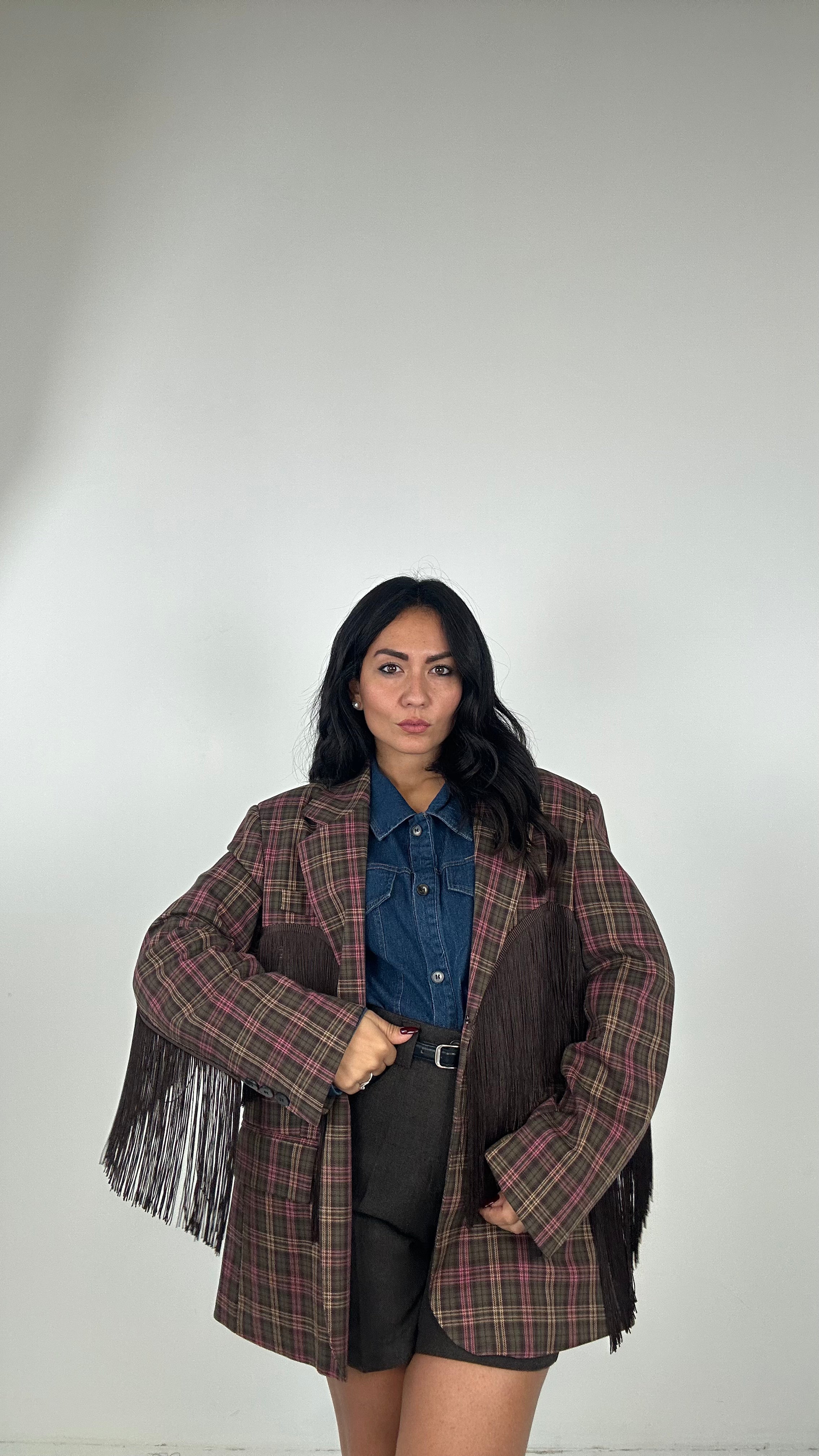 Blazer QUADRI LUMINA FRANGE - MARRONE-ROSA