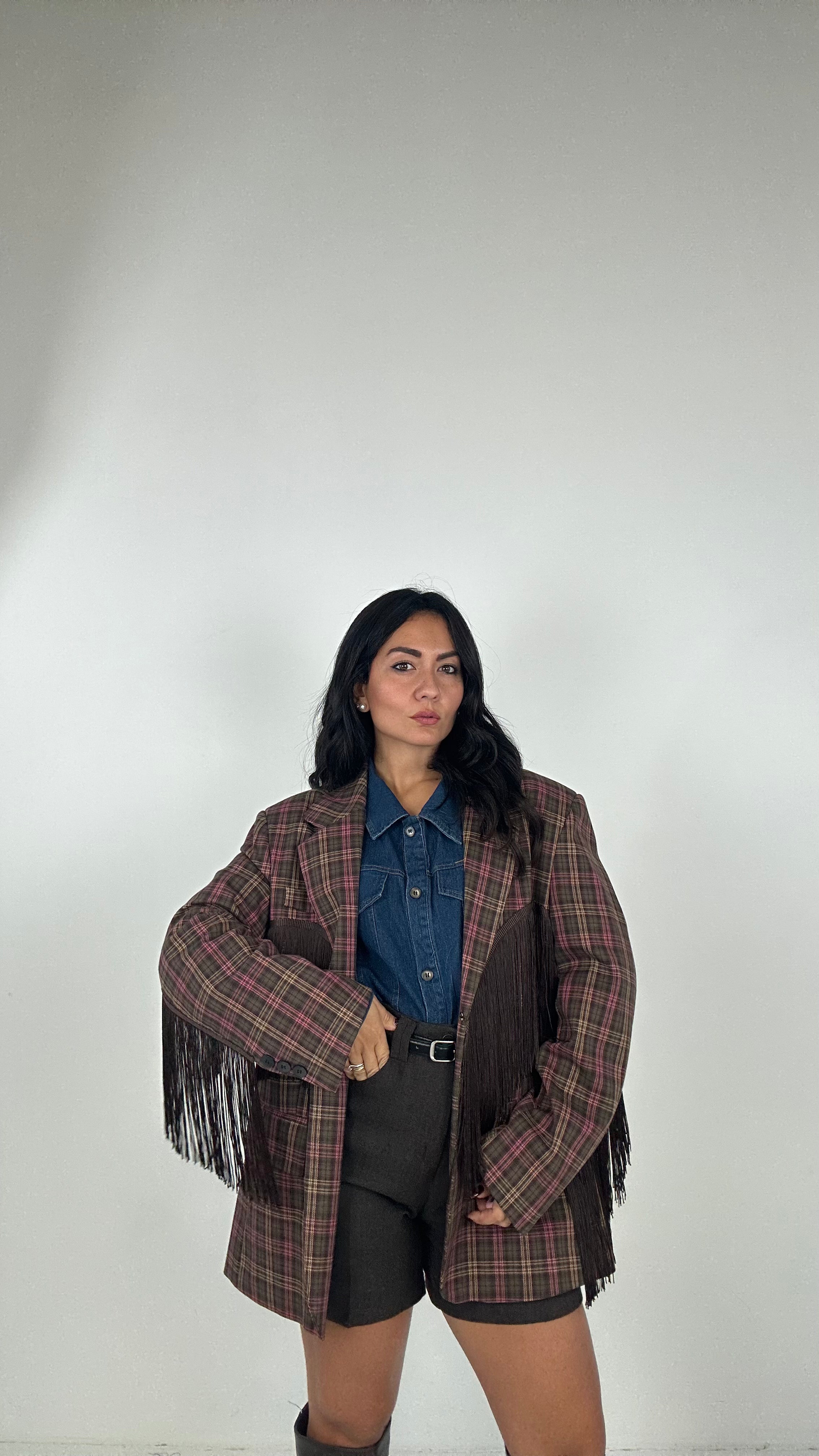 Blazer QUADRI LUMINA FRANGE - MARRONE-ROSA