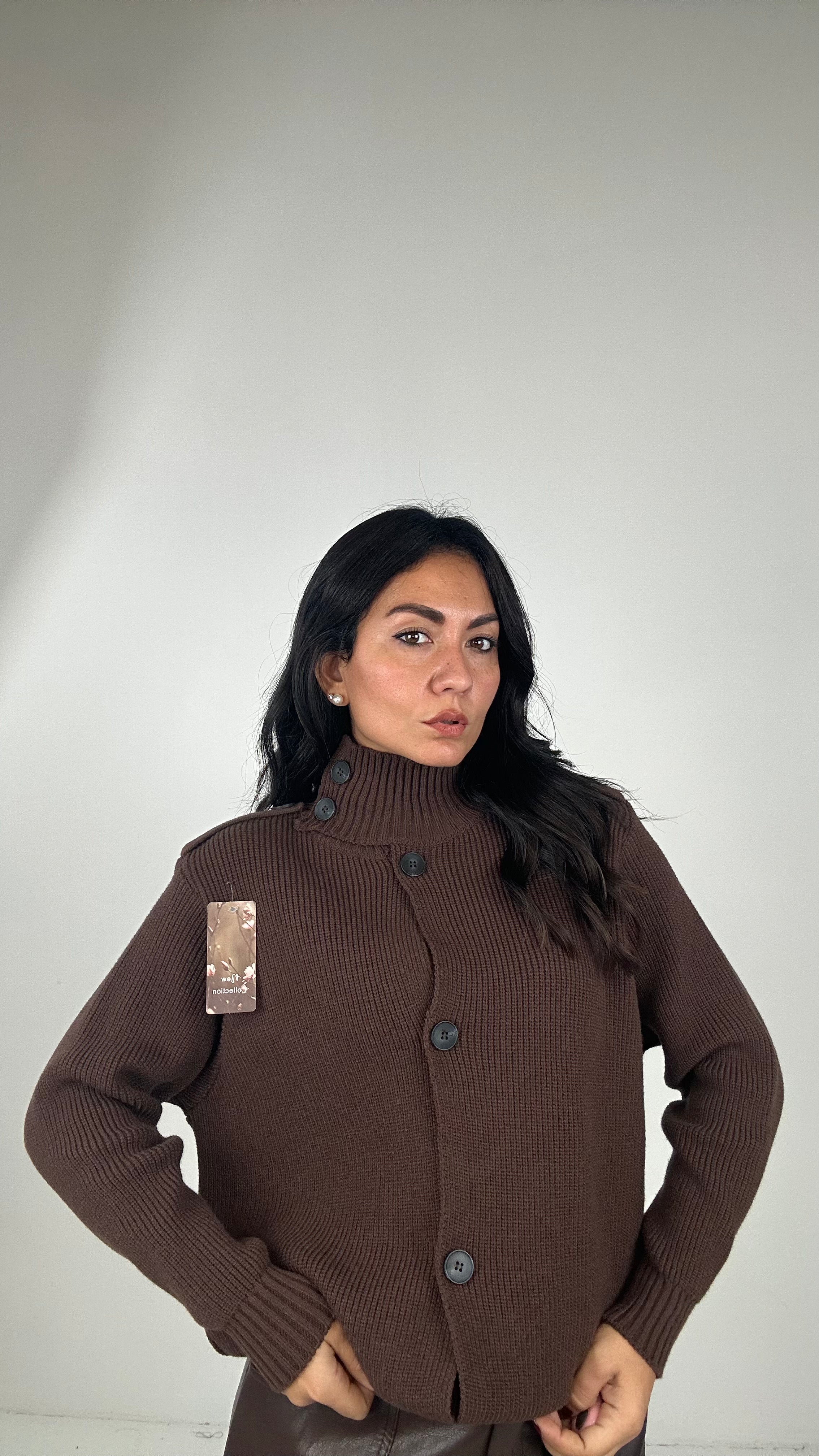 Cardigan COLLO ALTO - MARRONE
