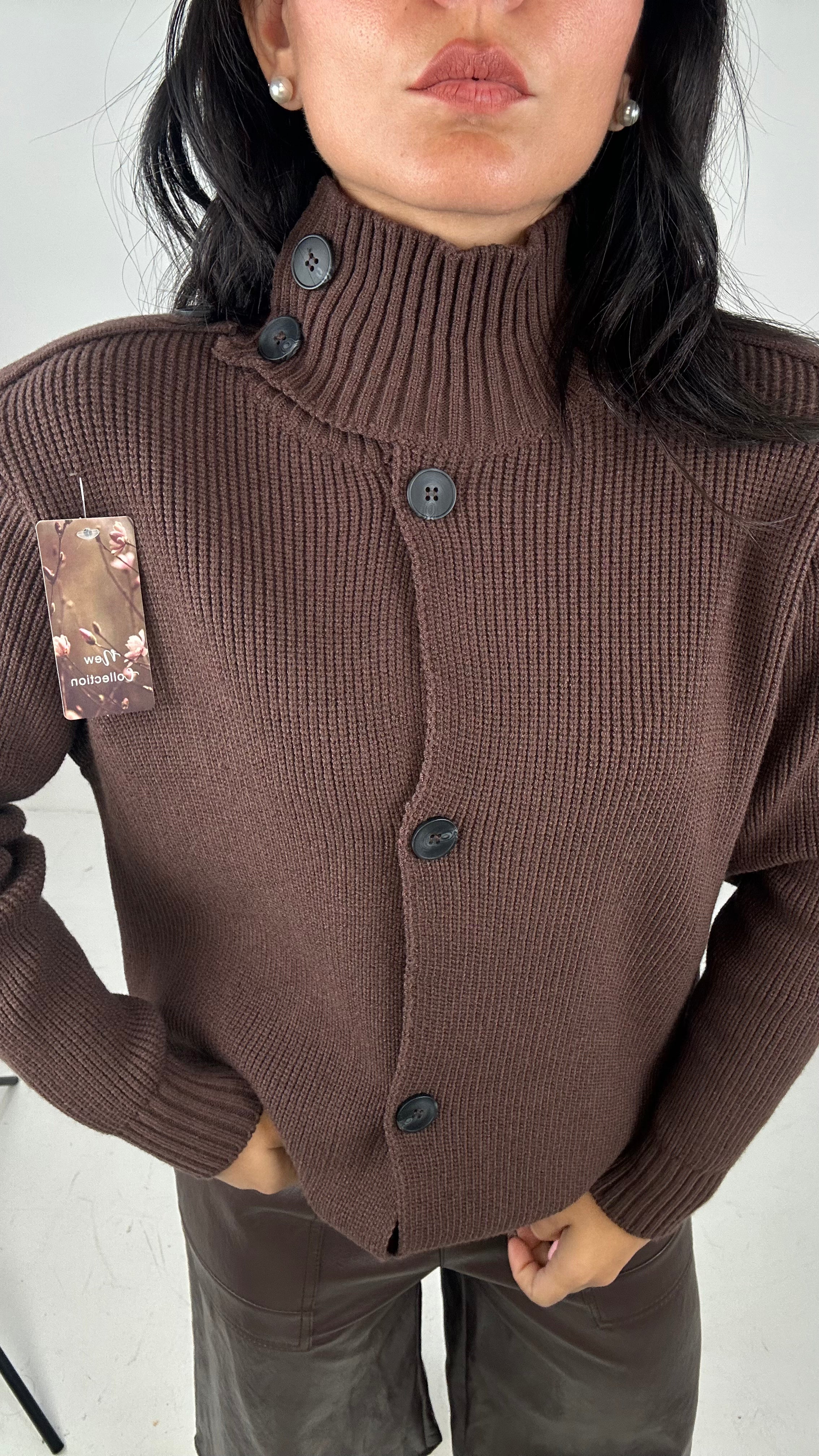 Cardigan COLLO ALTO - MARRONE