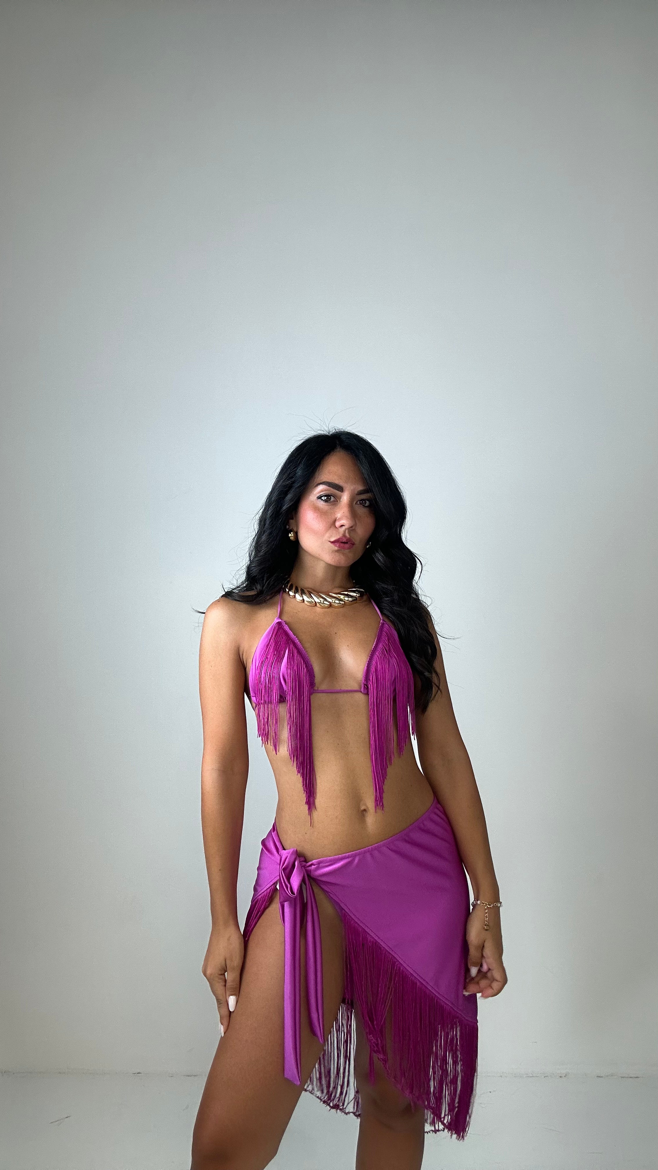 Completo BIKINI PAREO FRANGE - MAGENTA