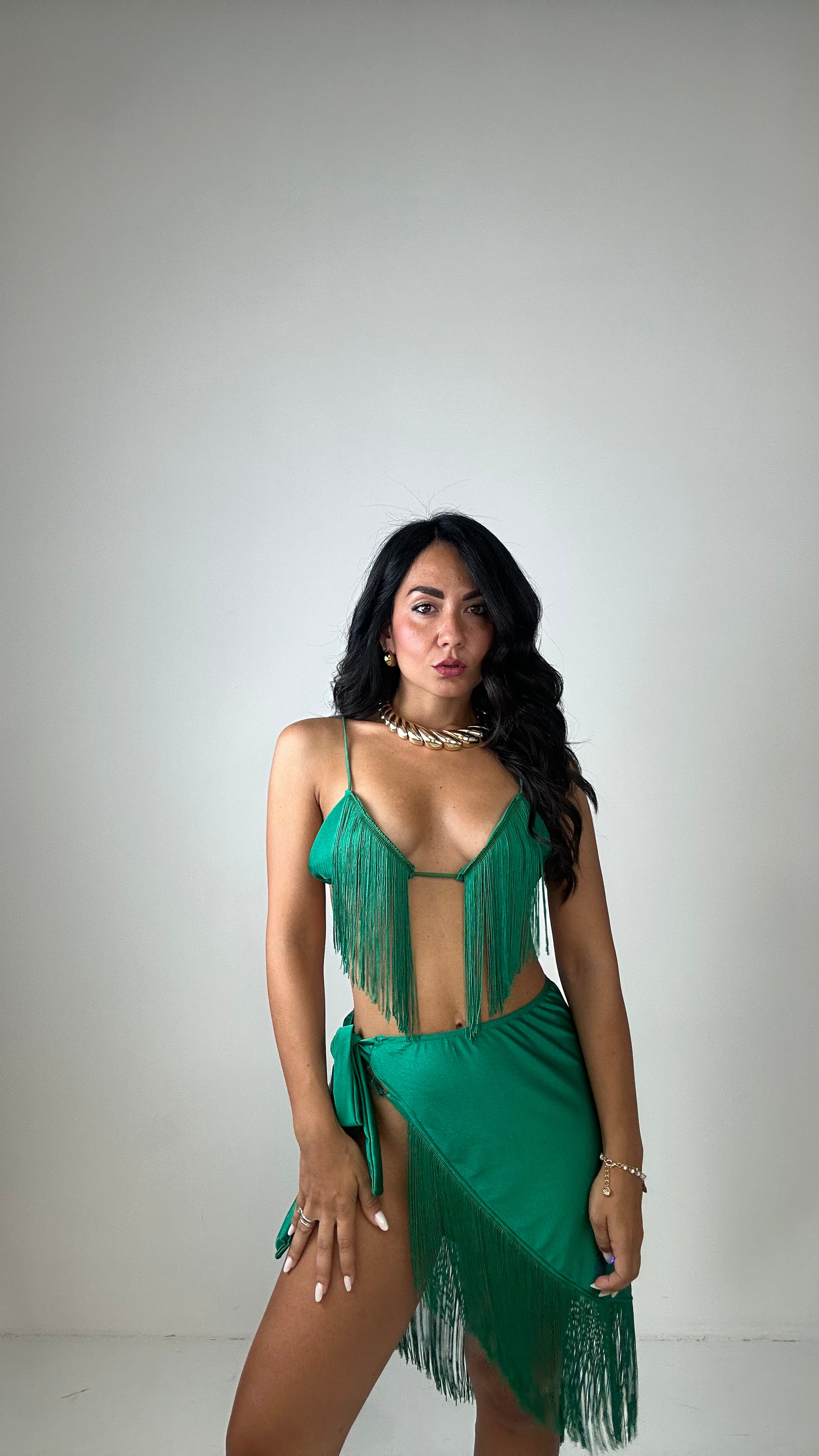 Completo BIKINI PAREO FRANGE - VERDE