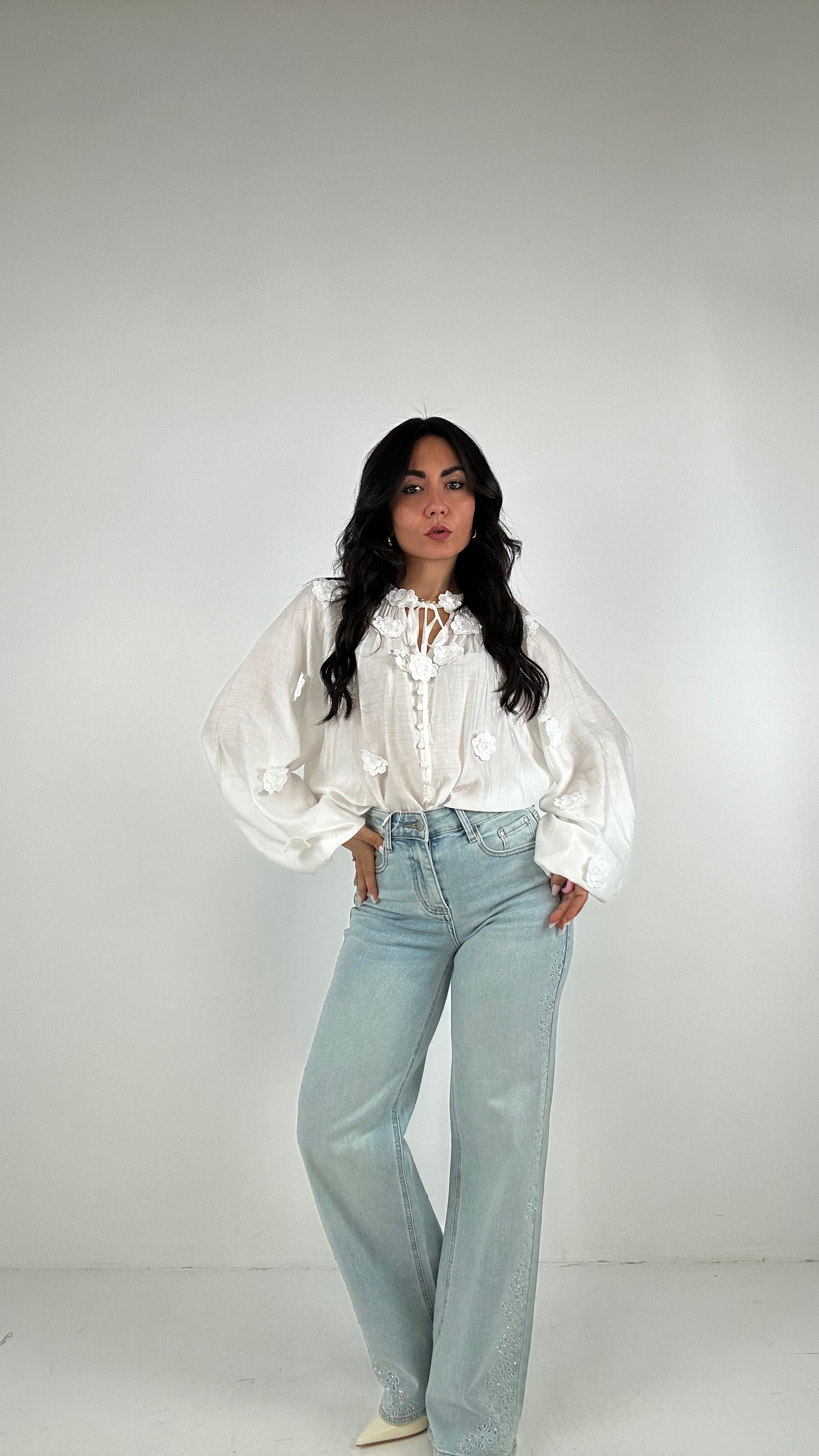 Jeans WIDE FIORELLINI STRASS - JEANS