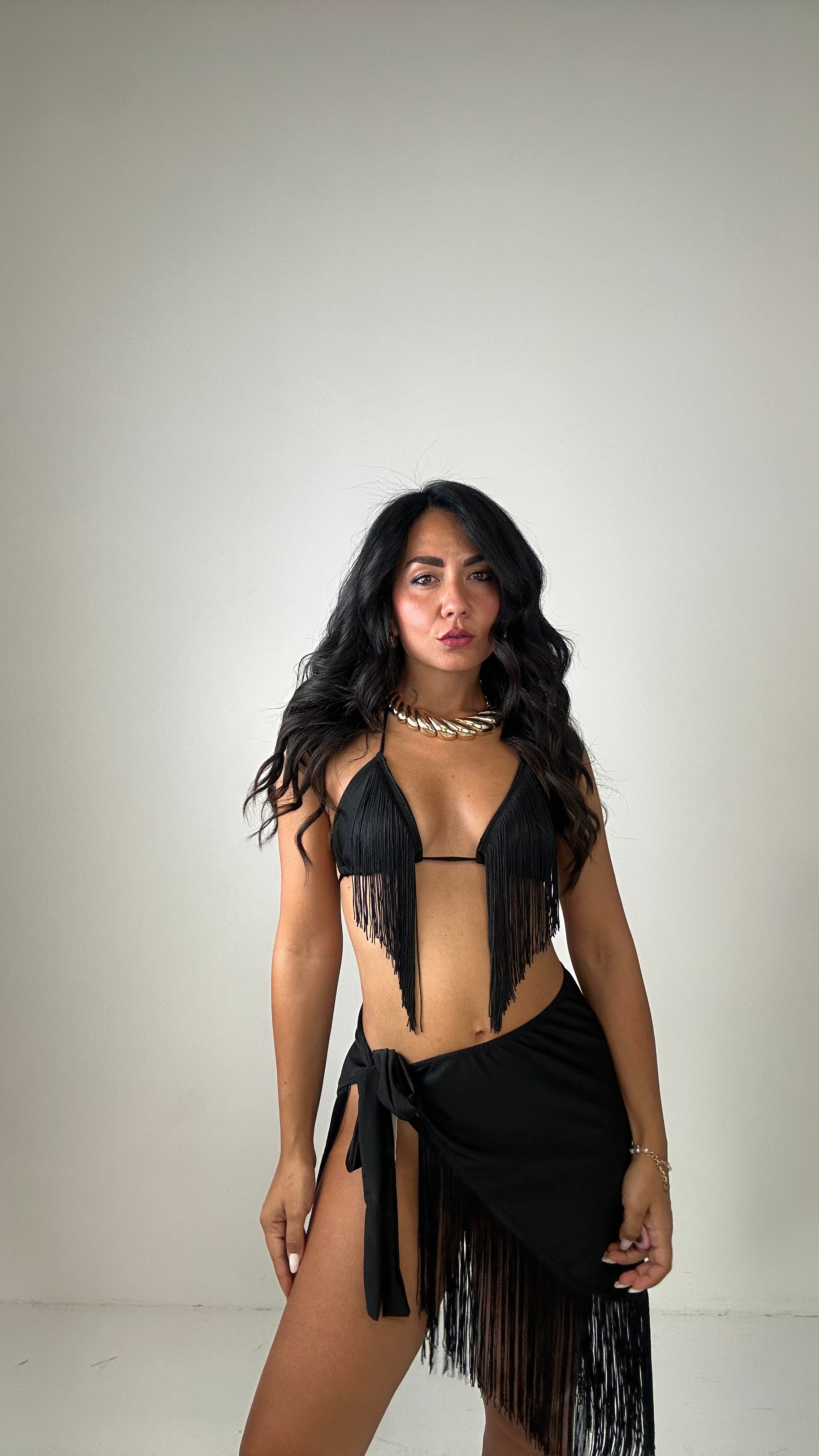 Completo BIKINI PAREO FRANGE - NERO
